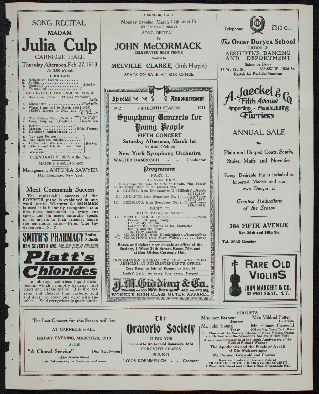 John McCormack, Tenor, with Marguerite Namara-Toye, Soprano, February 22, 1913, program page 9