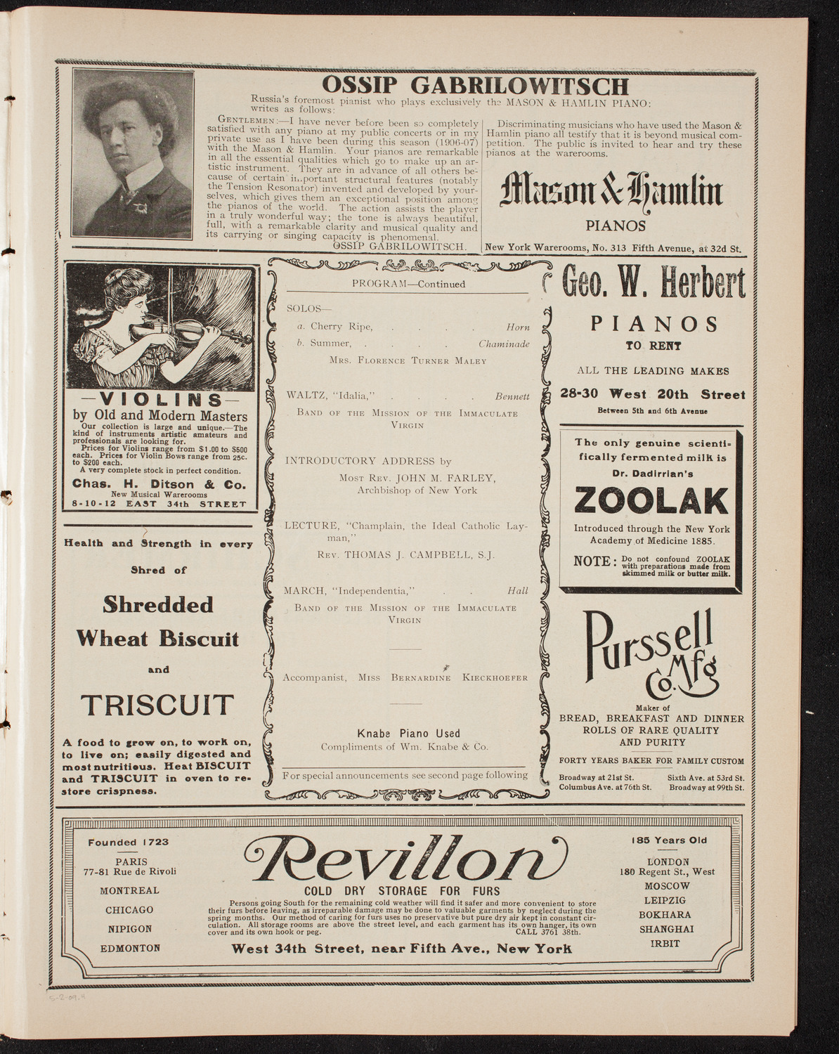 Benefit: Society of St. Vincent de Paul, May 2, 1909, program page 7