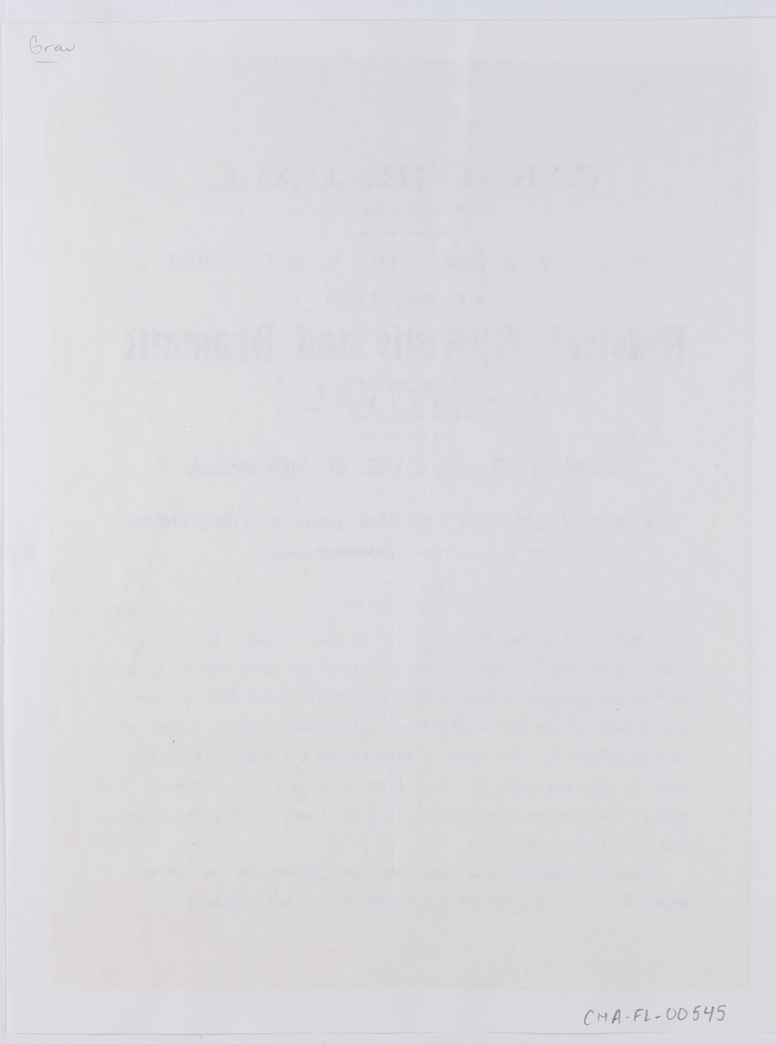 Cancelled Event: Testimonial to Herman Grau and James W. Morrissey, March 9, 1902