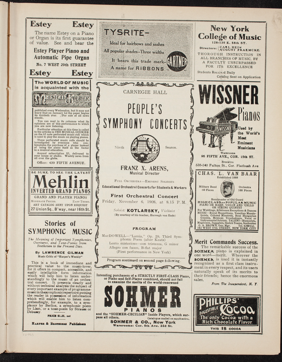 People's Symphony Concert, November 6, 1908, program page 5