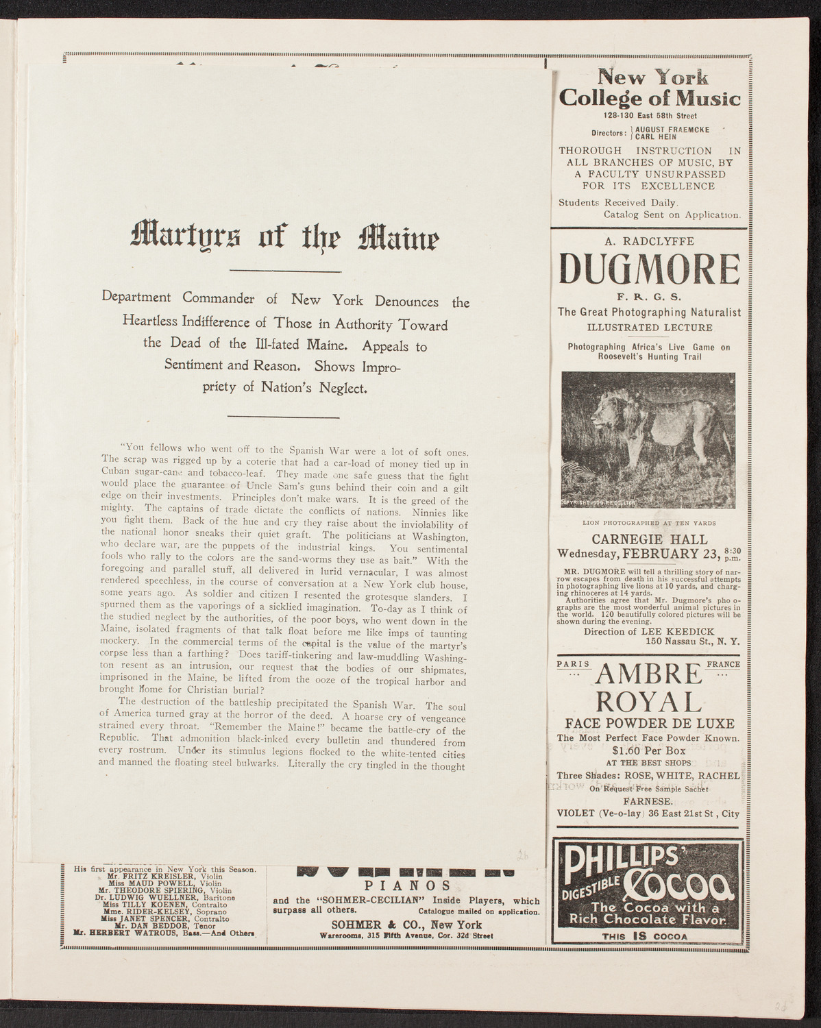 Maine Memorial Service, February 20, 1910, program page 5