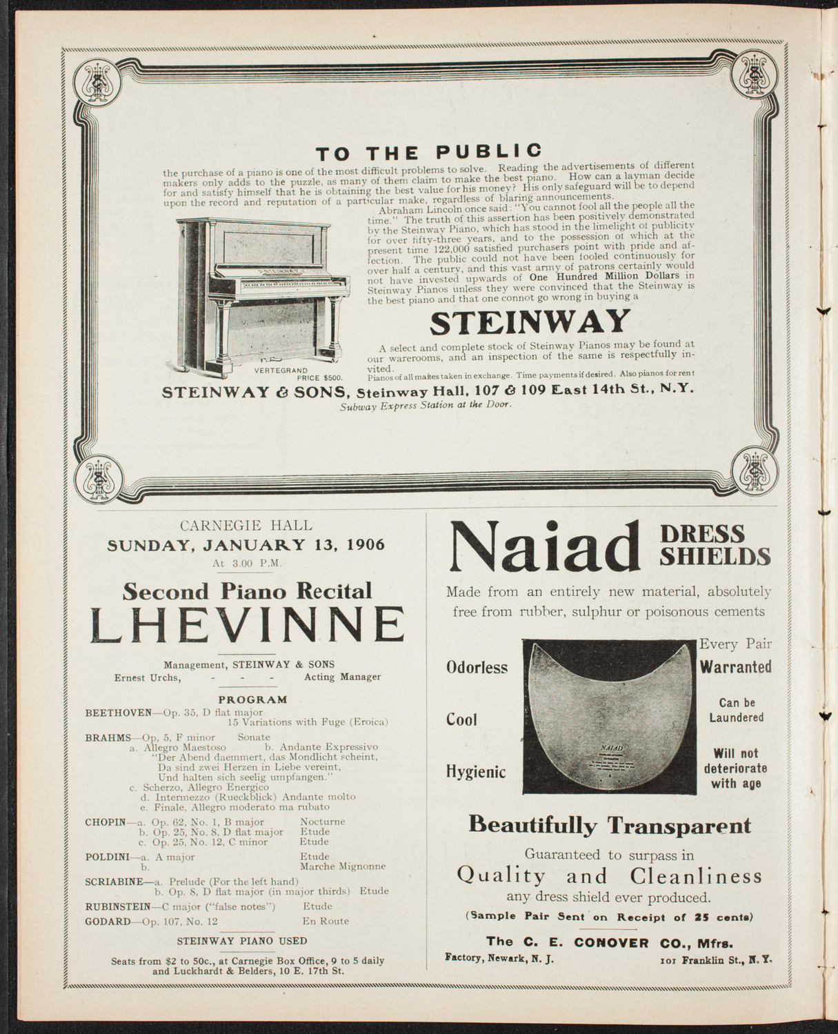 Mieczyslaw Horszowski, Piano, January 6, 1907, program page 4