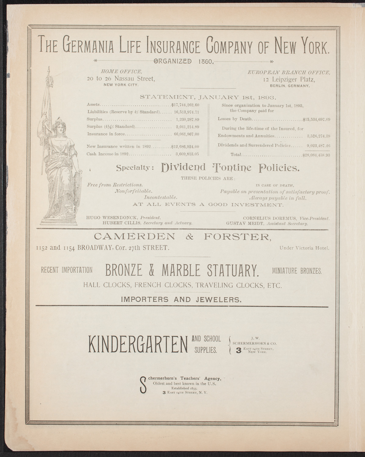 Benefit: Workingman's School and District Nursing Department, March 8, 1893, program page 4