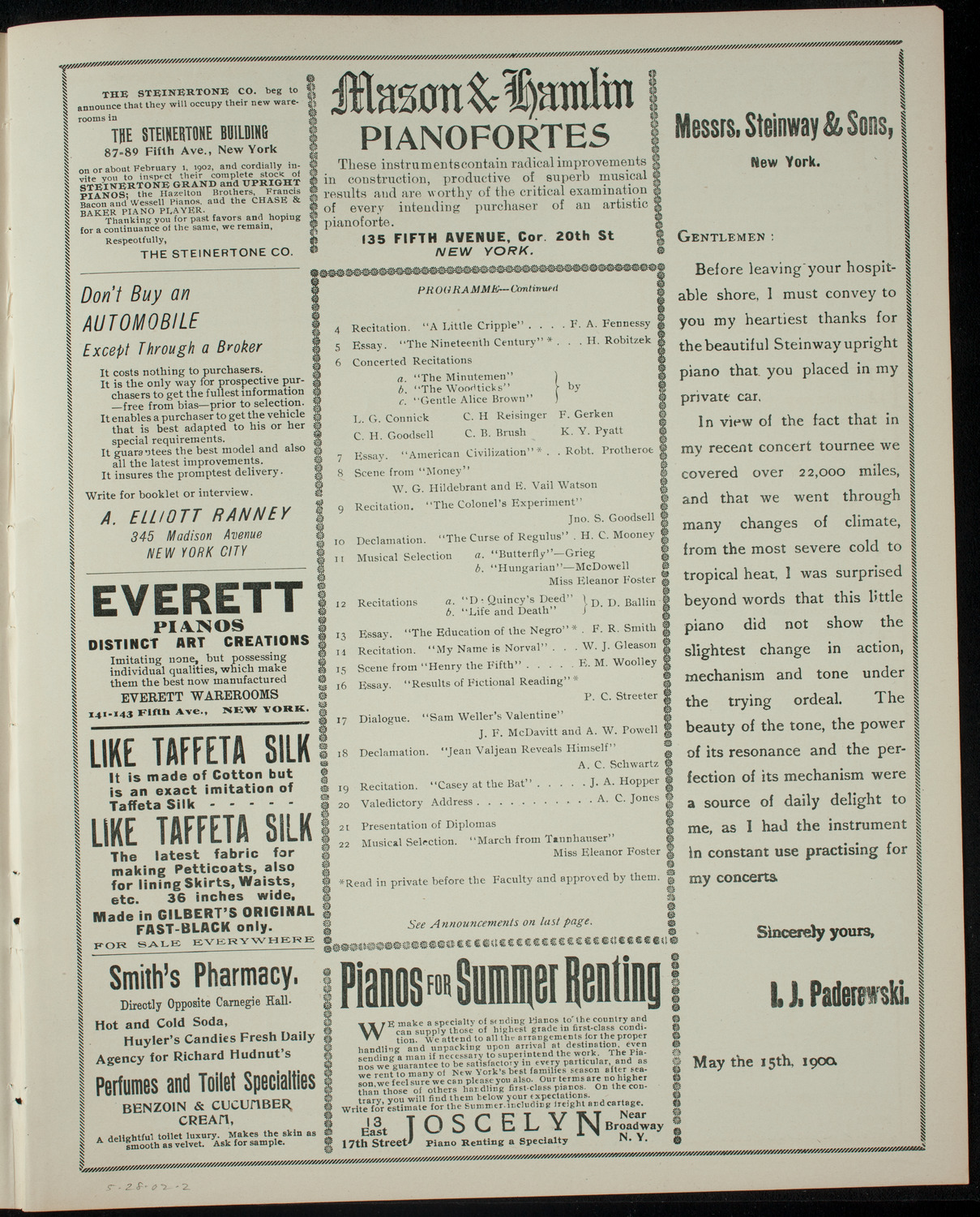 Commencement and Graduating Exercises of Columbia Institute, May 28, 1902, program page 3