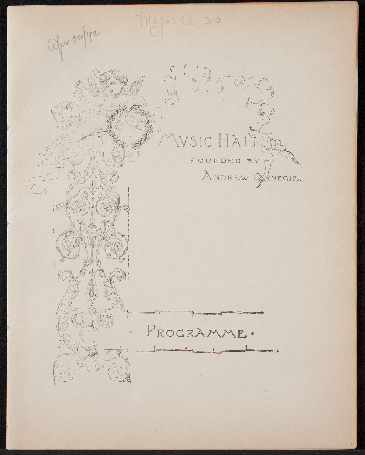 Oratorio Society of New York: Handel Festival, April 30, 1892, program page 1