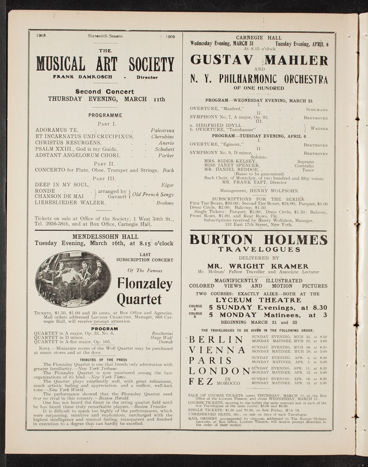 New York Philharmonic, March 6, 1909, program page 10