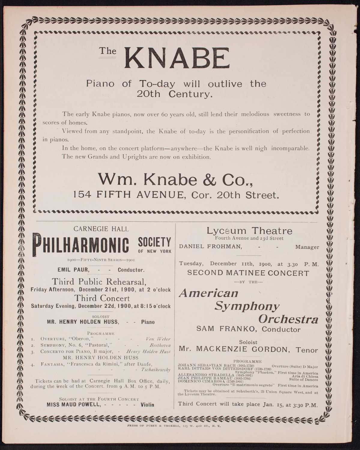 New York Philharmonic, December 7, 1900, program page 12