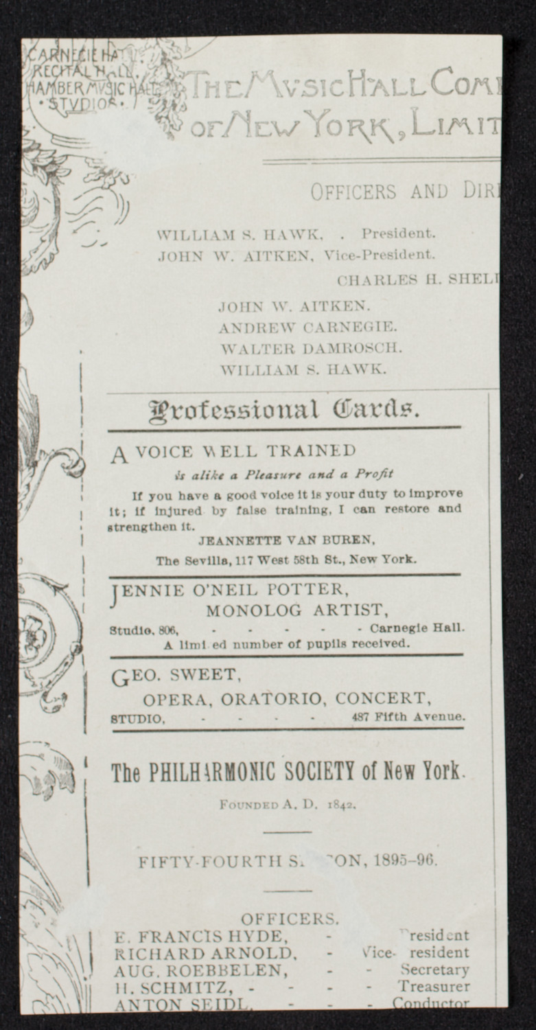 New York Philharmonic, February 7, 1896, program page 2