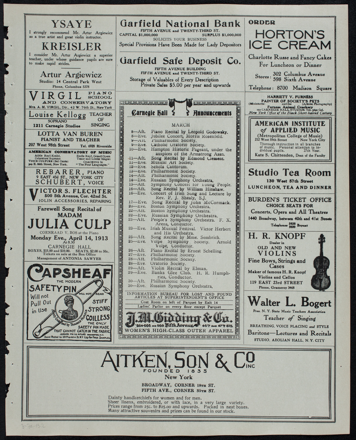 New York Philharmonic, March 7, 1913, program page 3