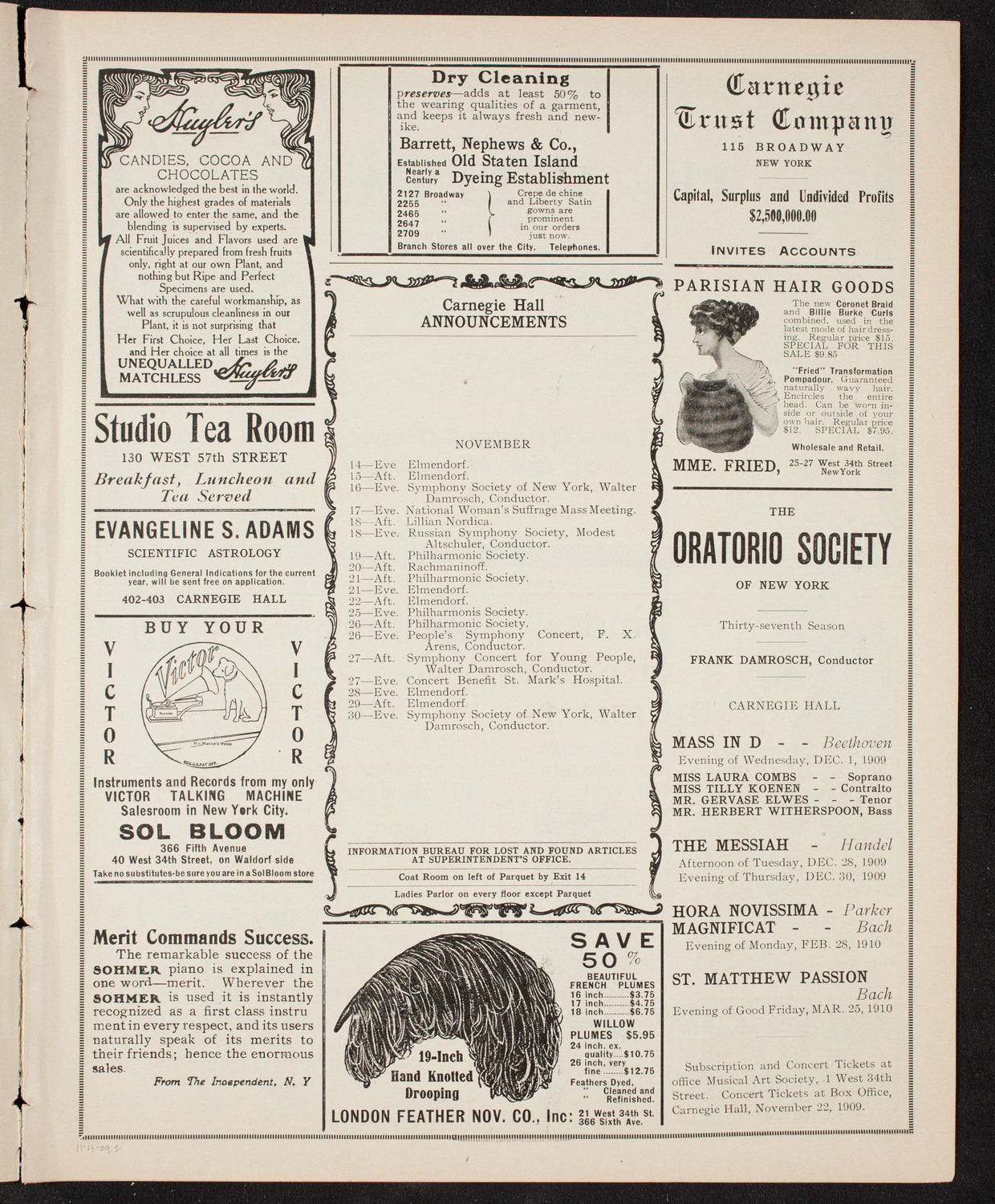Boston Symphony Orchestra, November 13, 1909, program page 3