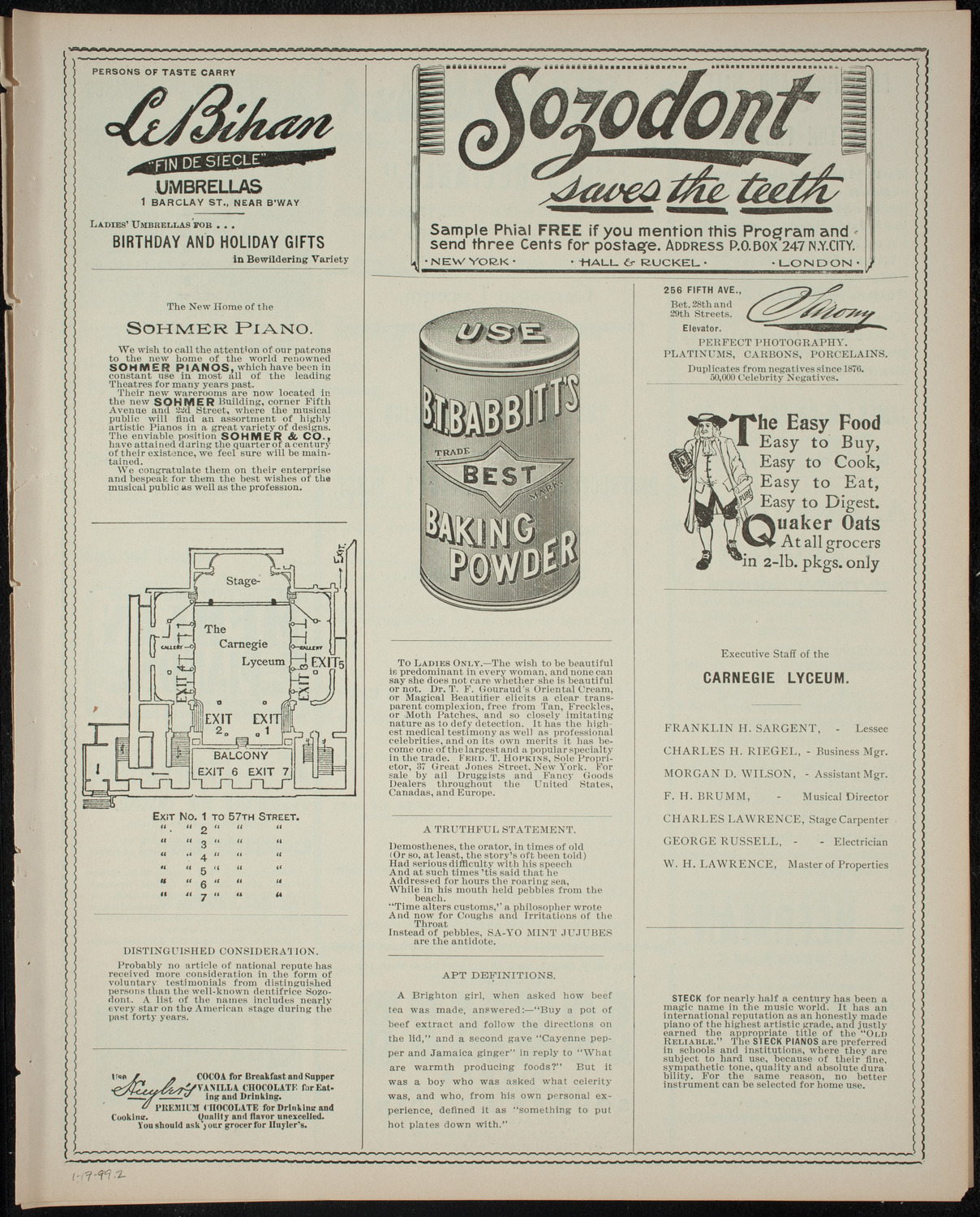 Elmendorf Lecture: The Santiago Campaign and Destruction of Cervera's Fleet (Benefit: Union Settlement), January 17, 1899, program page 1