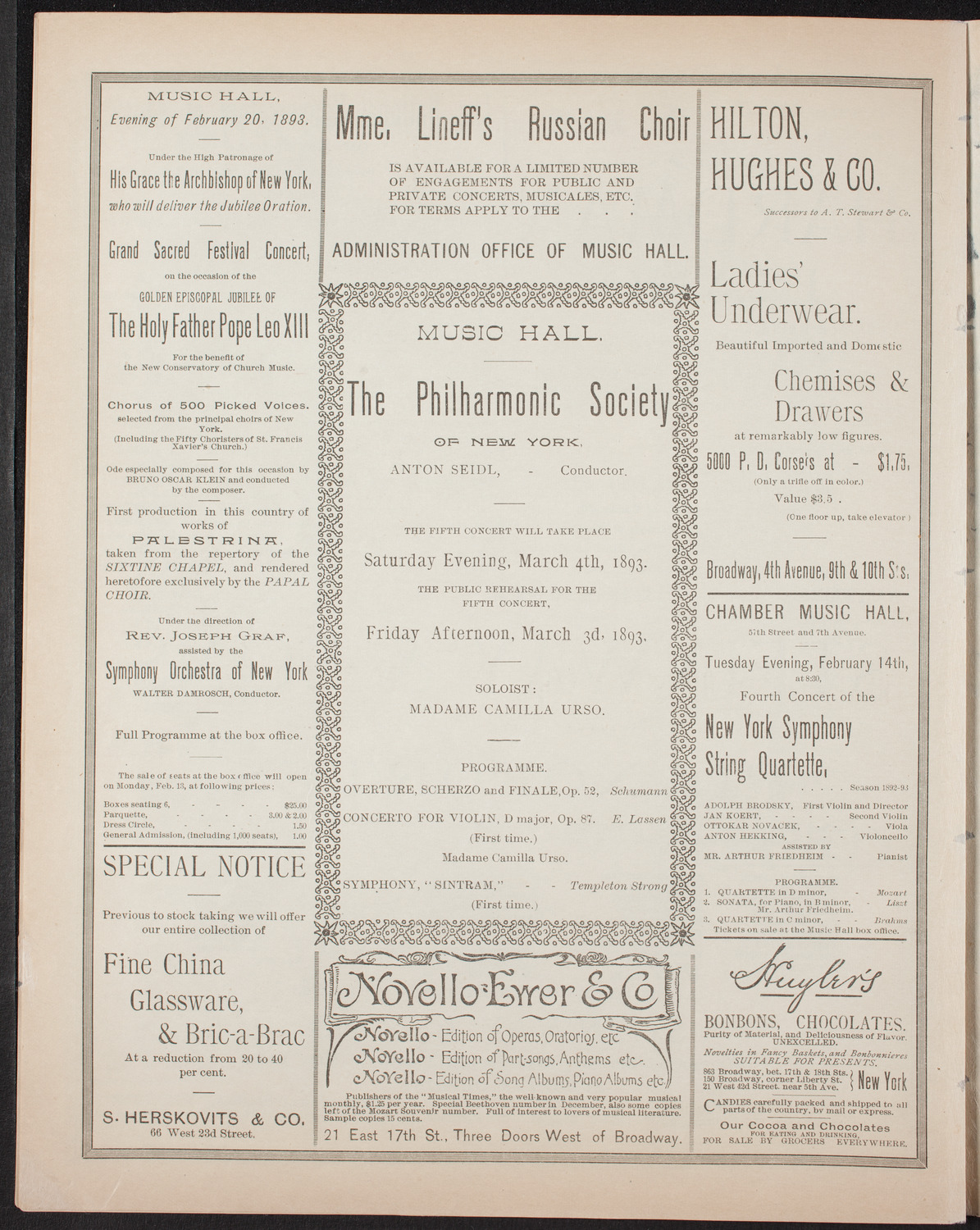New York Philharmonic, February 11, 1893, program page 6