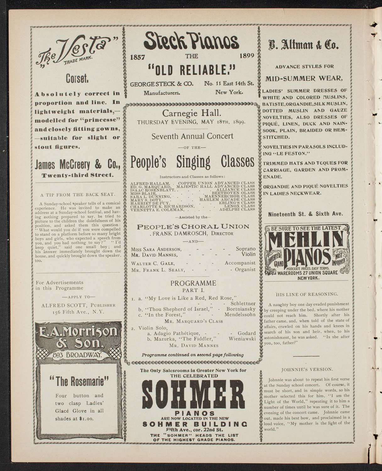 People's Singing Classes, May 18, 1899, program page 4