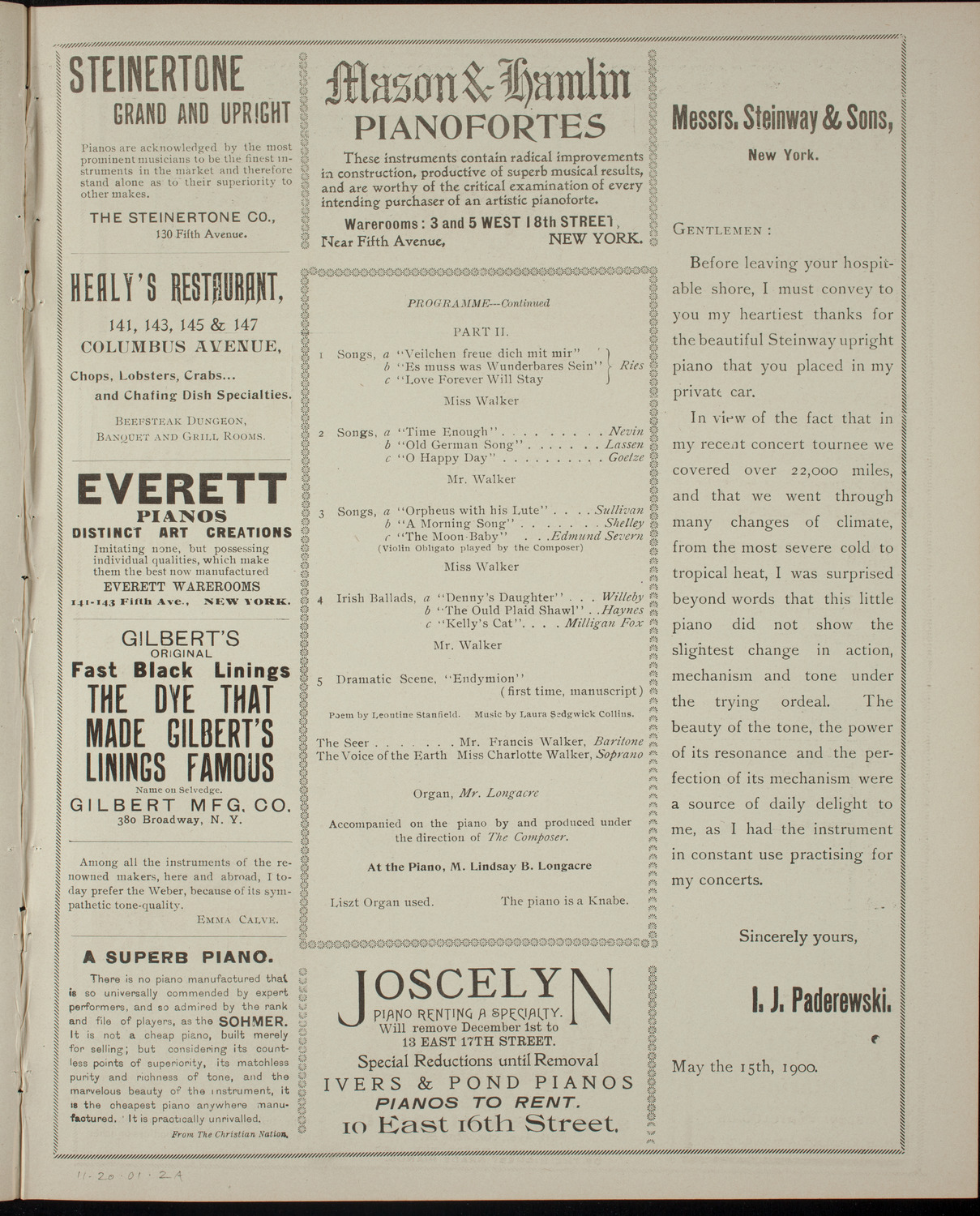 Recital by Miss Charlotte Walker, November 20, 1901, program page 3