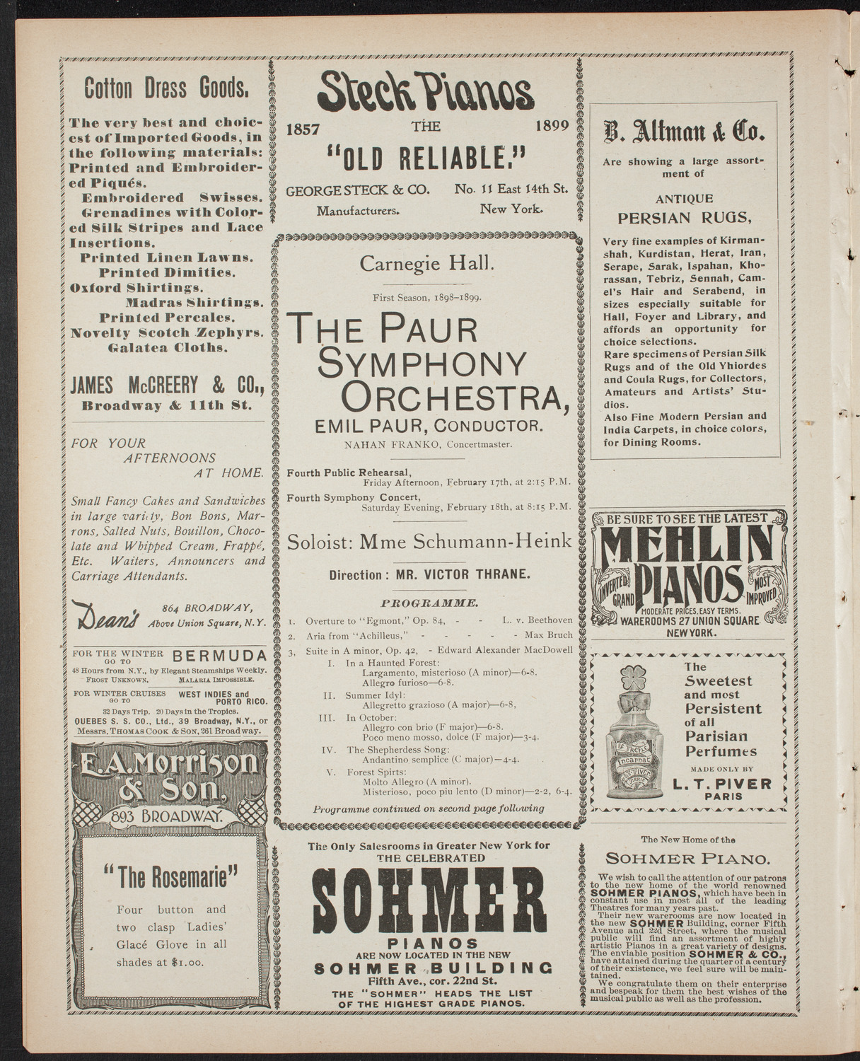 Paur Symphony Orchestra, February 17, 1899, program page 4