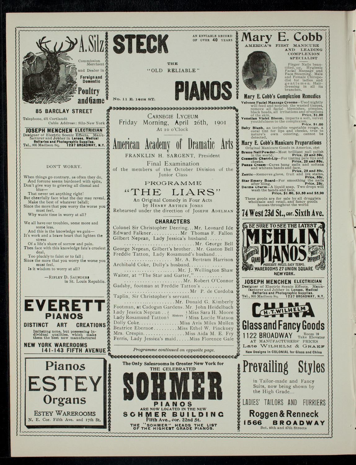 American Academy of Dramatic Arts Final Examination, April 26, 1901, program page 2