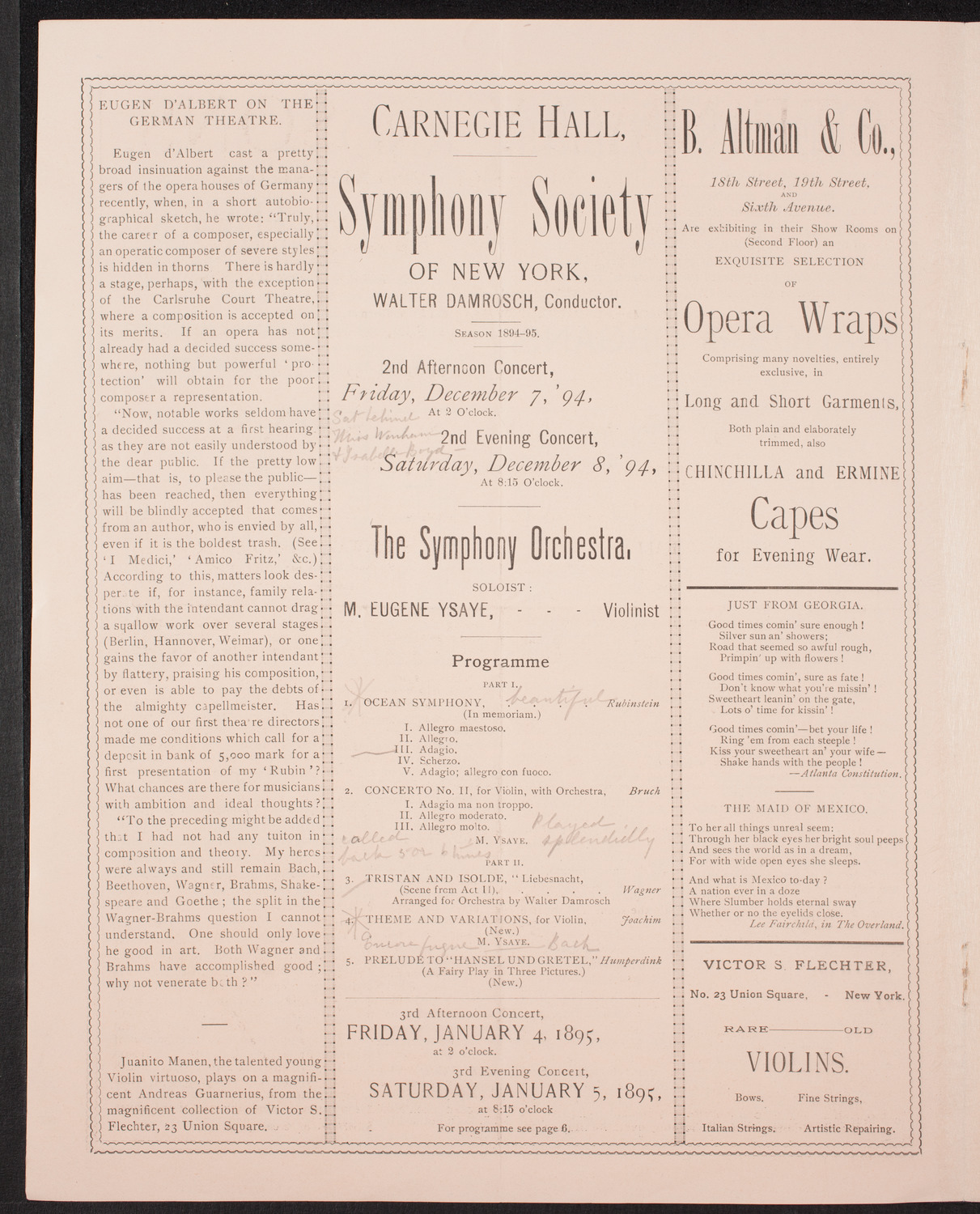 New York Symphony Orchestra, December 7, 1894, program page 4