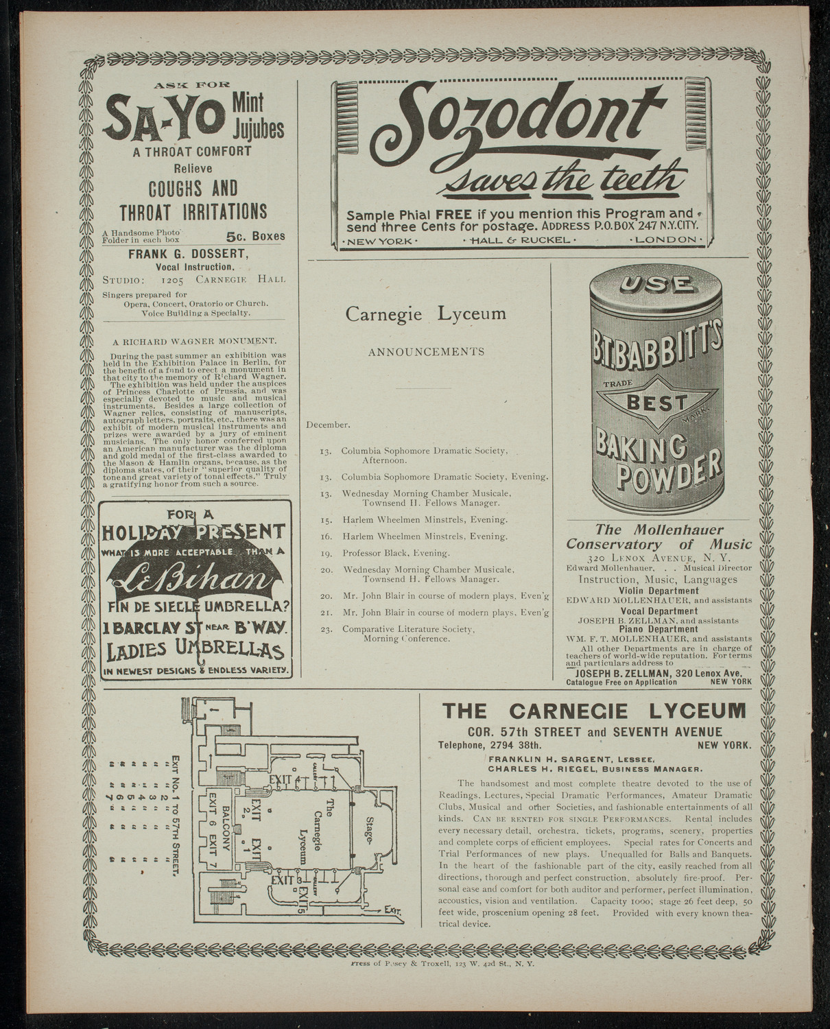 The Sophomore Class (1902) of Columbia University, December 11, 1899, program page 6