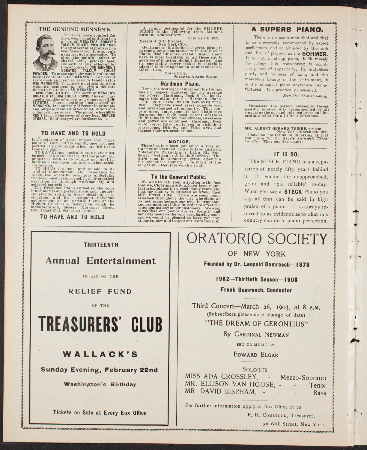 Benefit: St. Vincent de Paul Society, February 15, 1903, program page 10