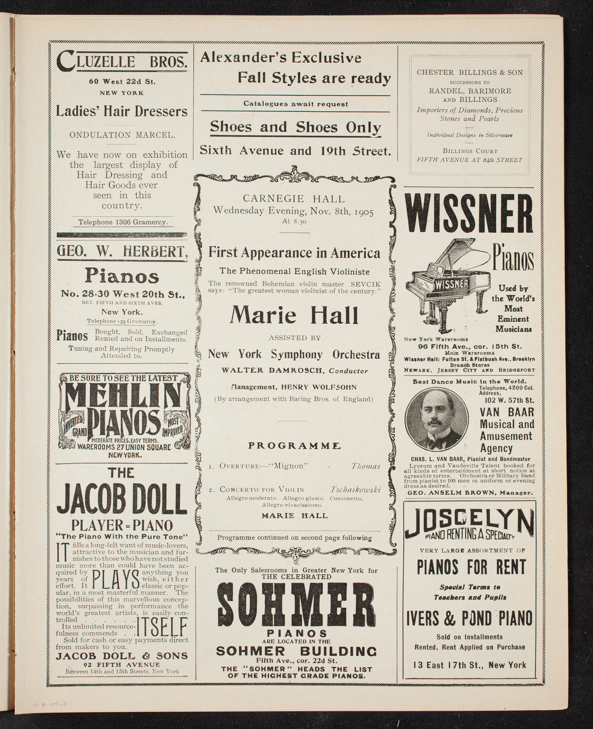 Marie Hall, November 8, 1905, program page 5