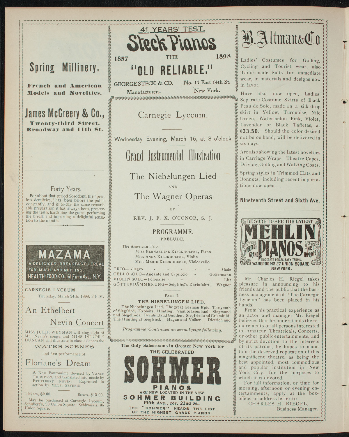 Grand Instrumental Illustration: The Niebelungen Lied and The Wagner Operas, March 16, 1898, program page 4