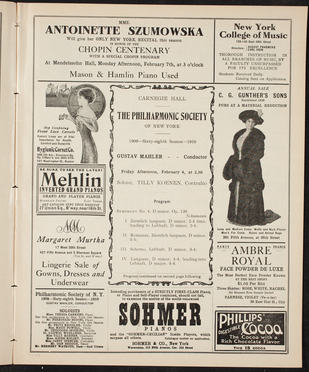 New York Philharmonic, February 4, 1910, program page 5