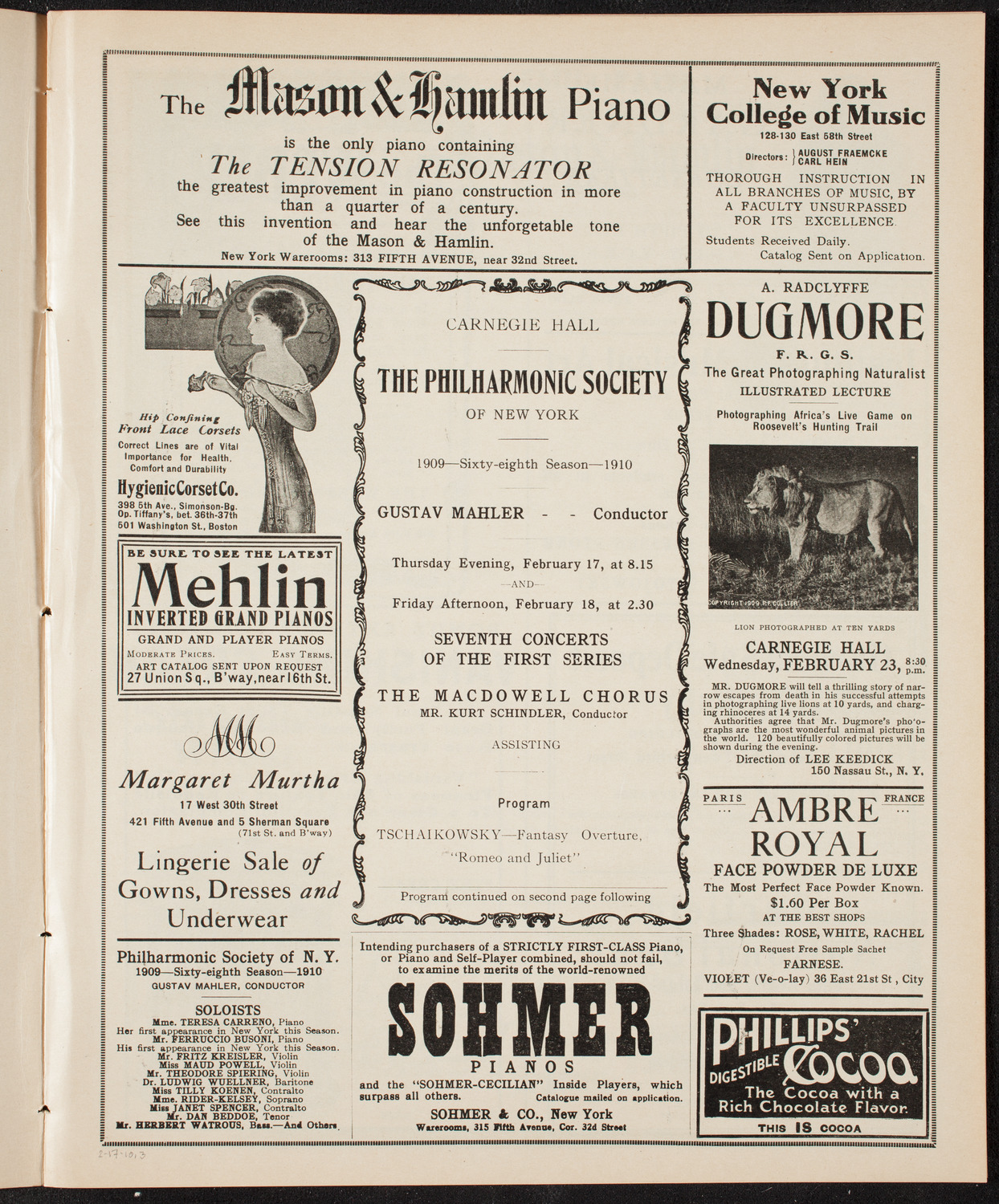 New York Philharmonic, February 17, 1910, program page 5