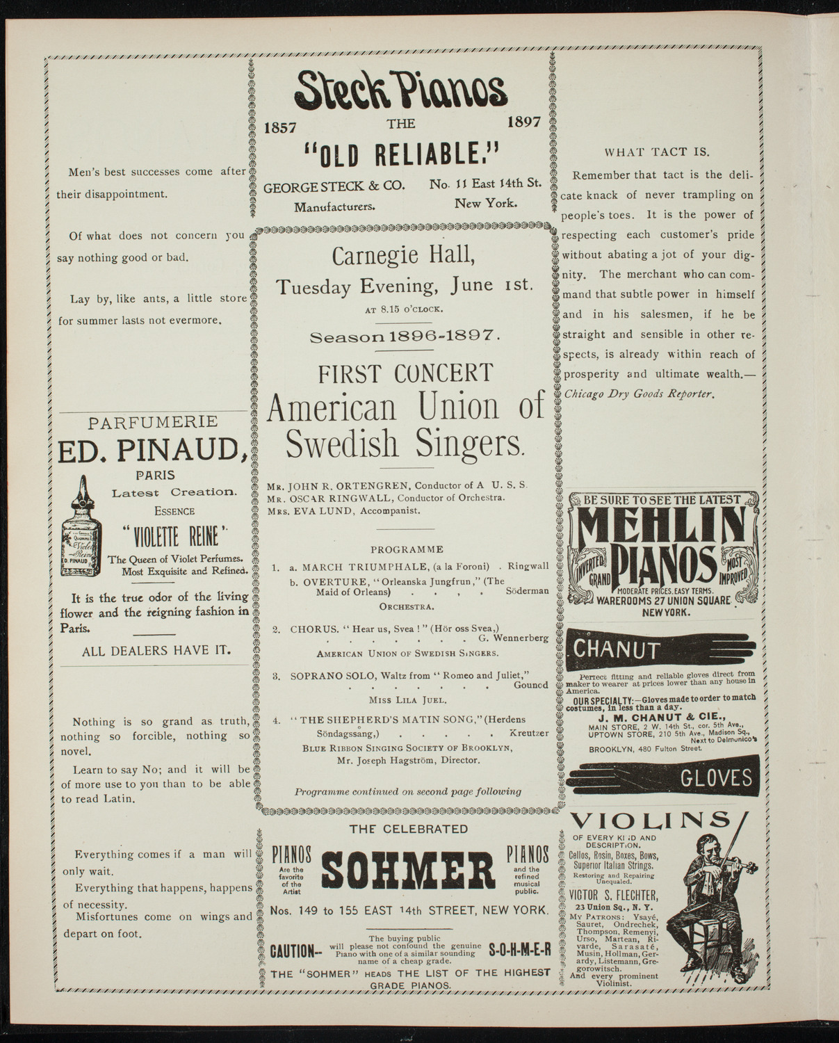 American Union of Swedish Singers, June 1, 1897, program page 4