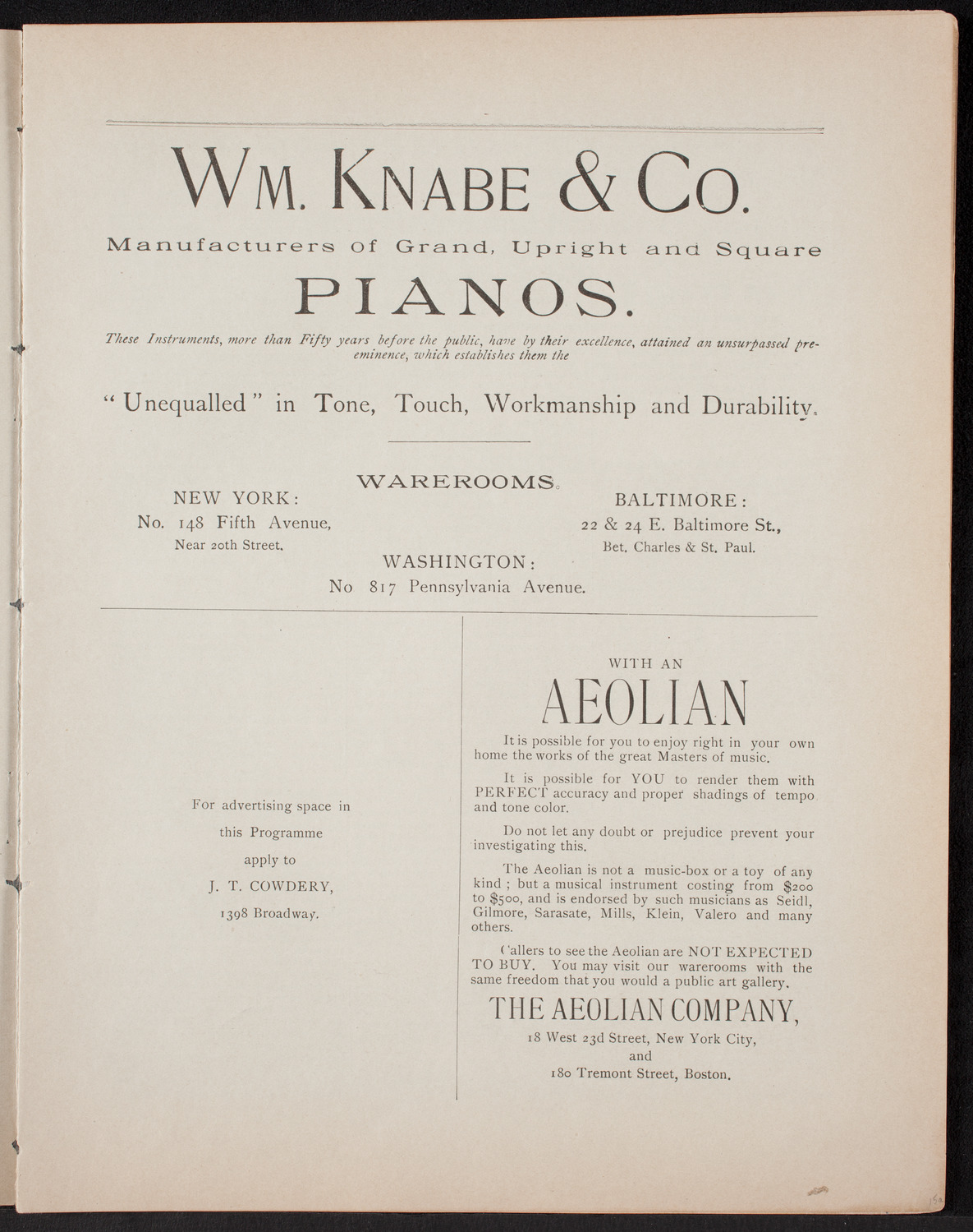 Urania Scientific Theatre, April 27, 1892, program page 3