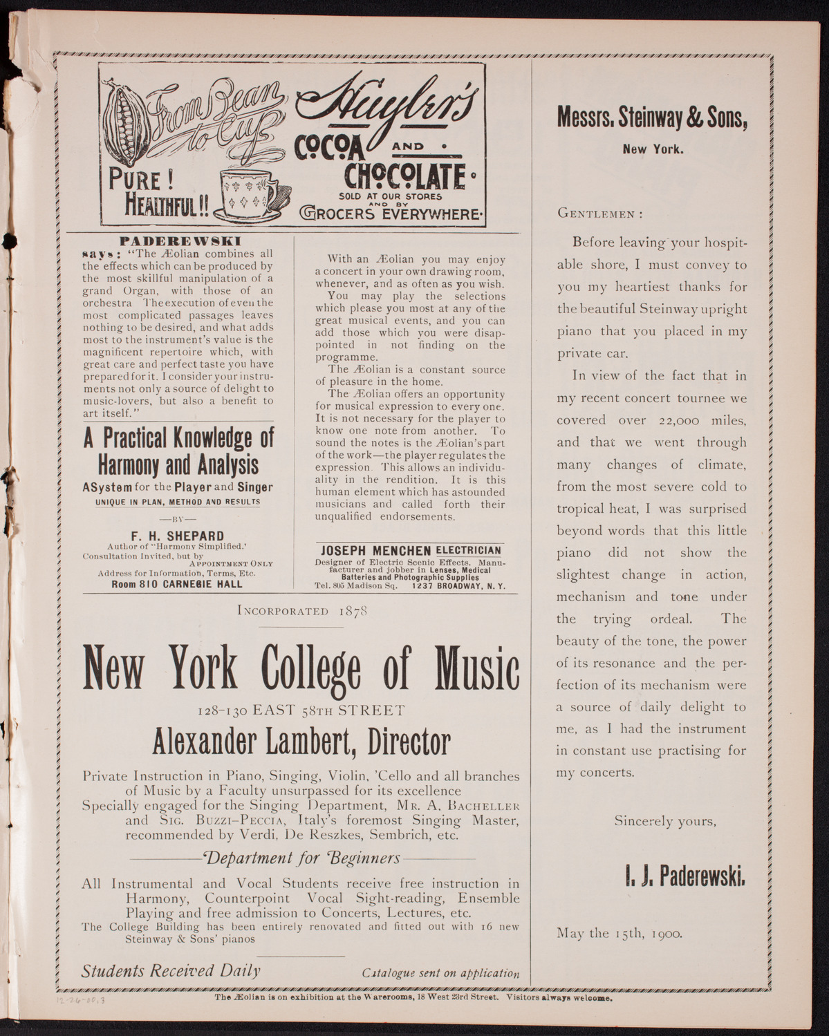 Oratorio Society of New York, December 26, 1900, program page 5