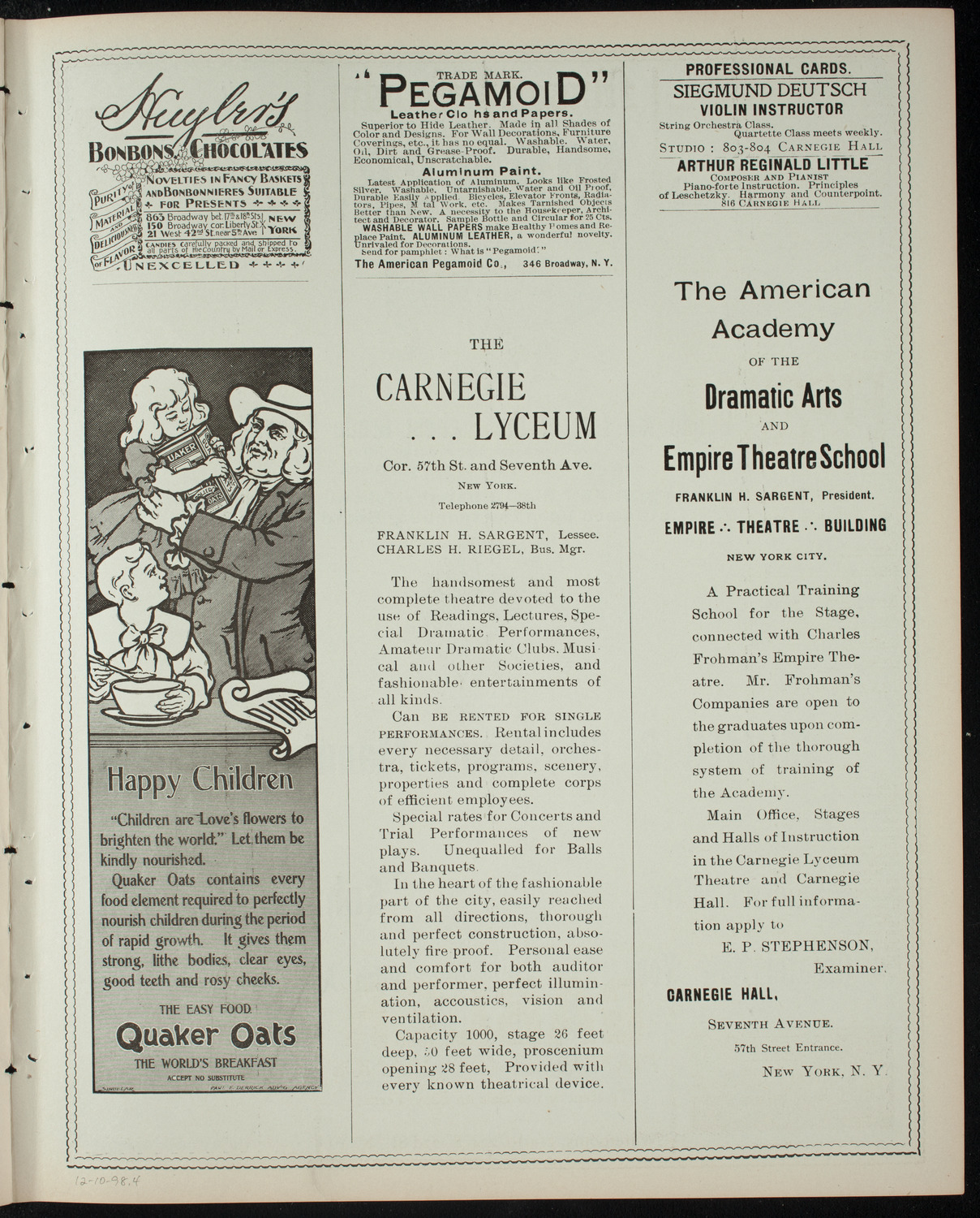 Cercle Choral et Dramatique Francais "La Cigale", December 10, 1898, program page 7