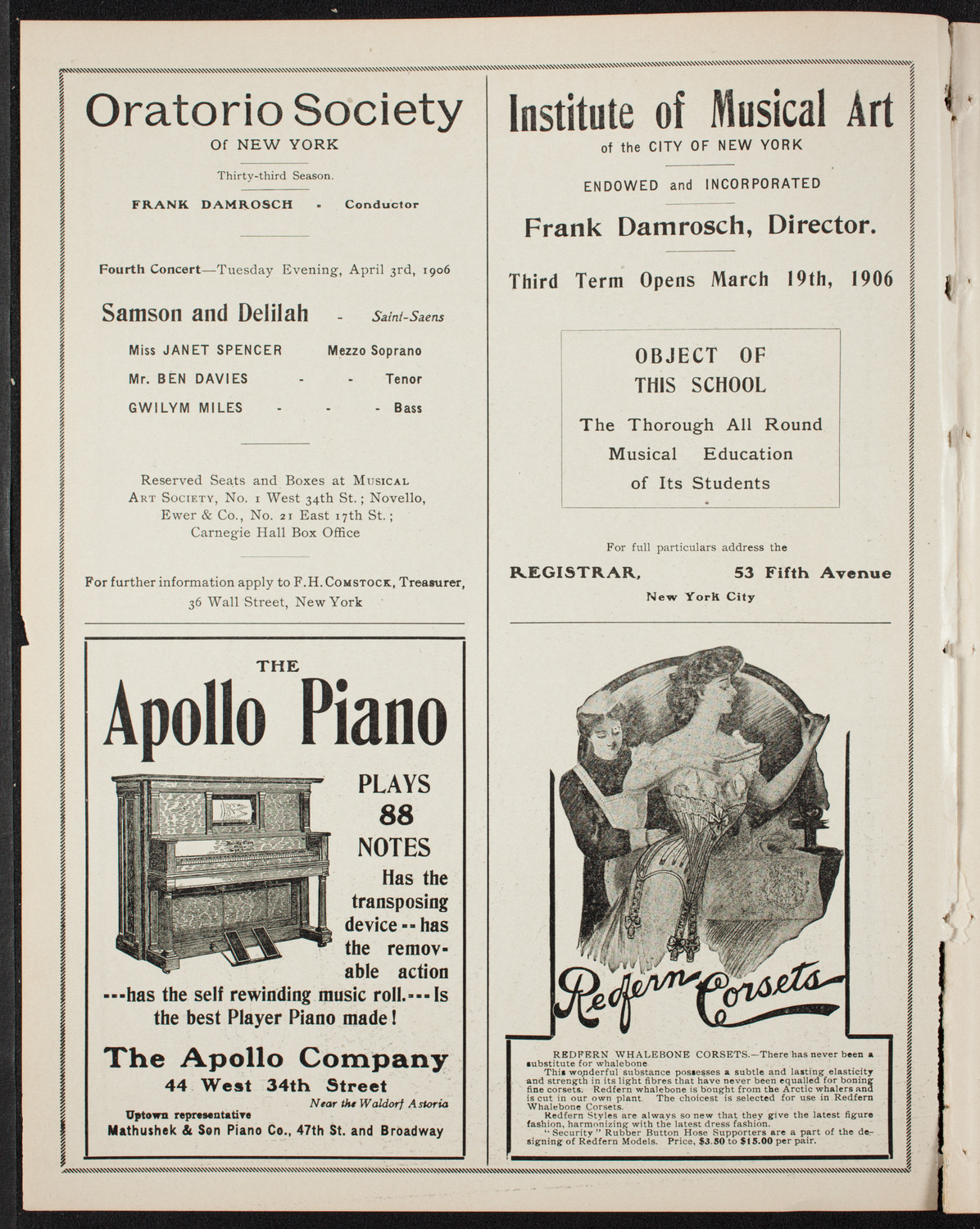 Josef Lhévinne, Piano, March 19, 1906, program page 2