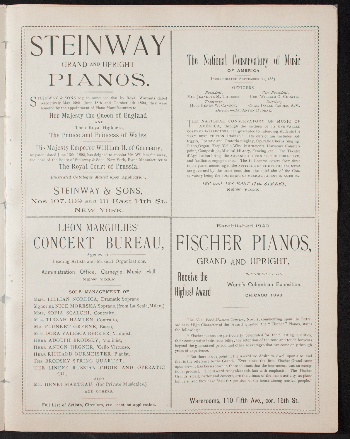 Adelina Patti with Orchestra, November 18, 1893, program page 7