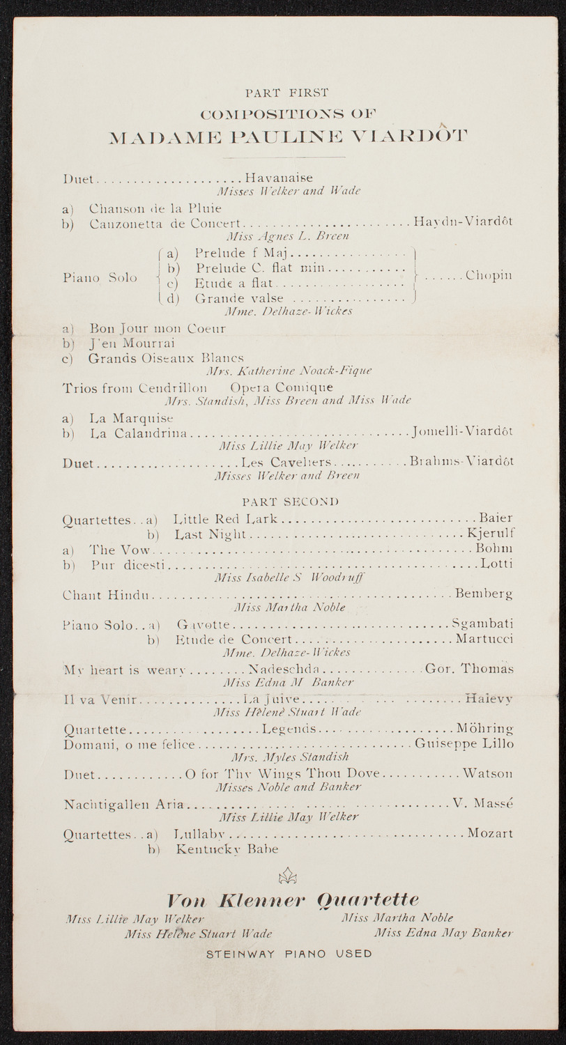 Adele Aus der Ohe, April 19, 1895, program page 2