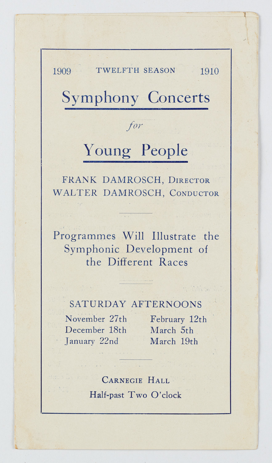 Symphony Concert for Young People, 1909-1910