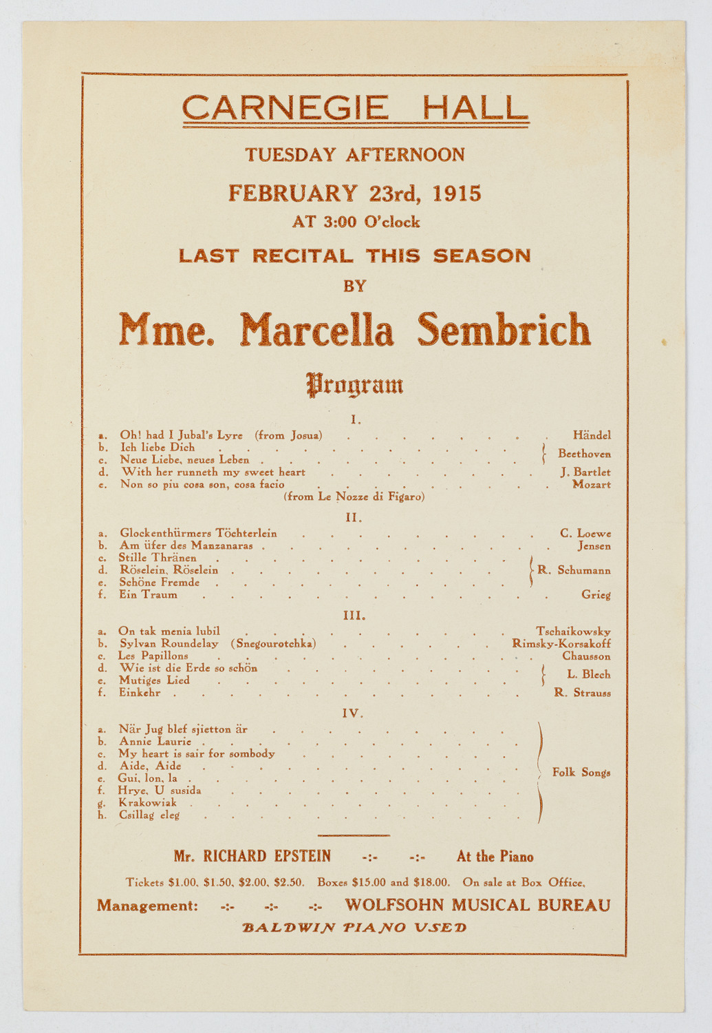 Marcella Sembrich, February 23, 1915