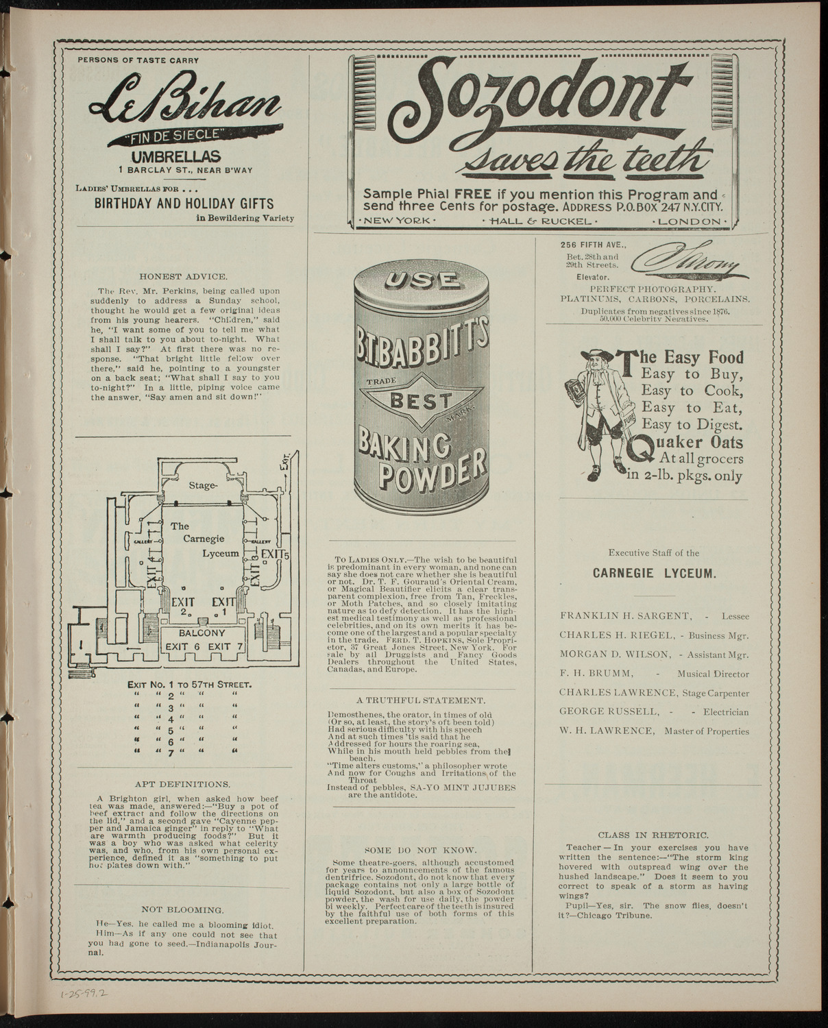 Garrick Dramatic Club, January 25, 1899, program page 3