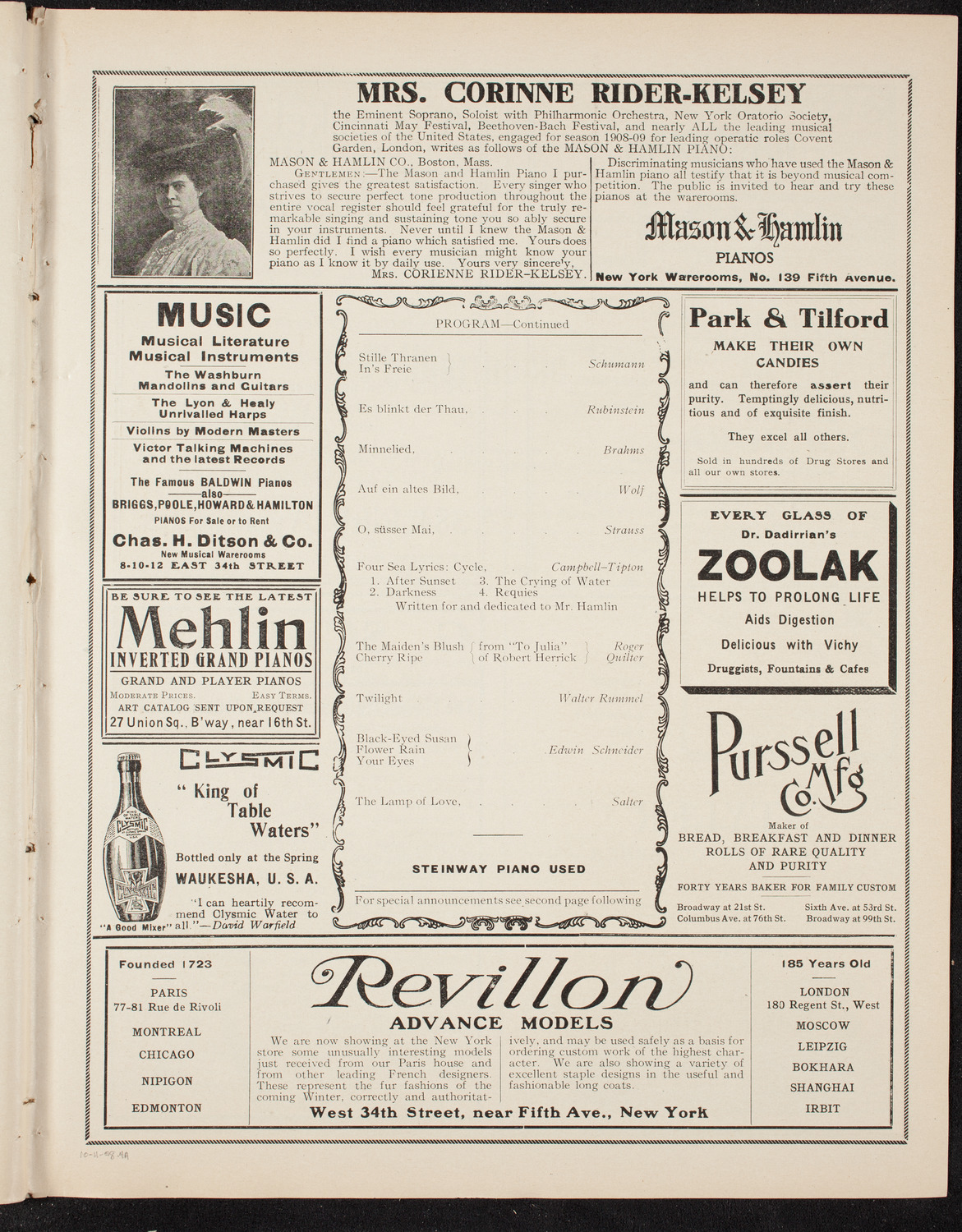 George Hamlin, Tenor, October 11, 1908, program page 7