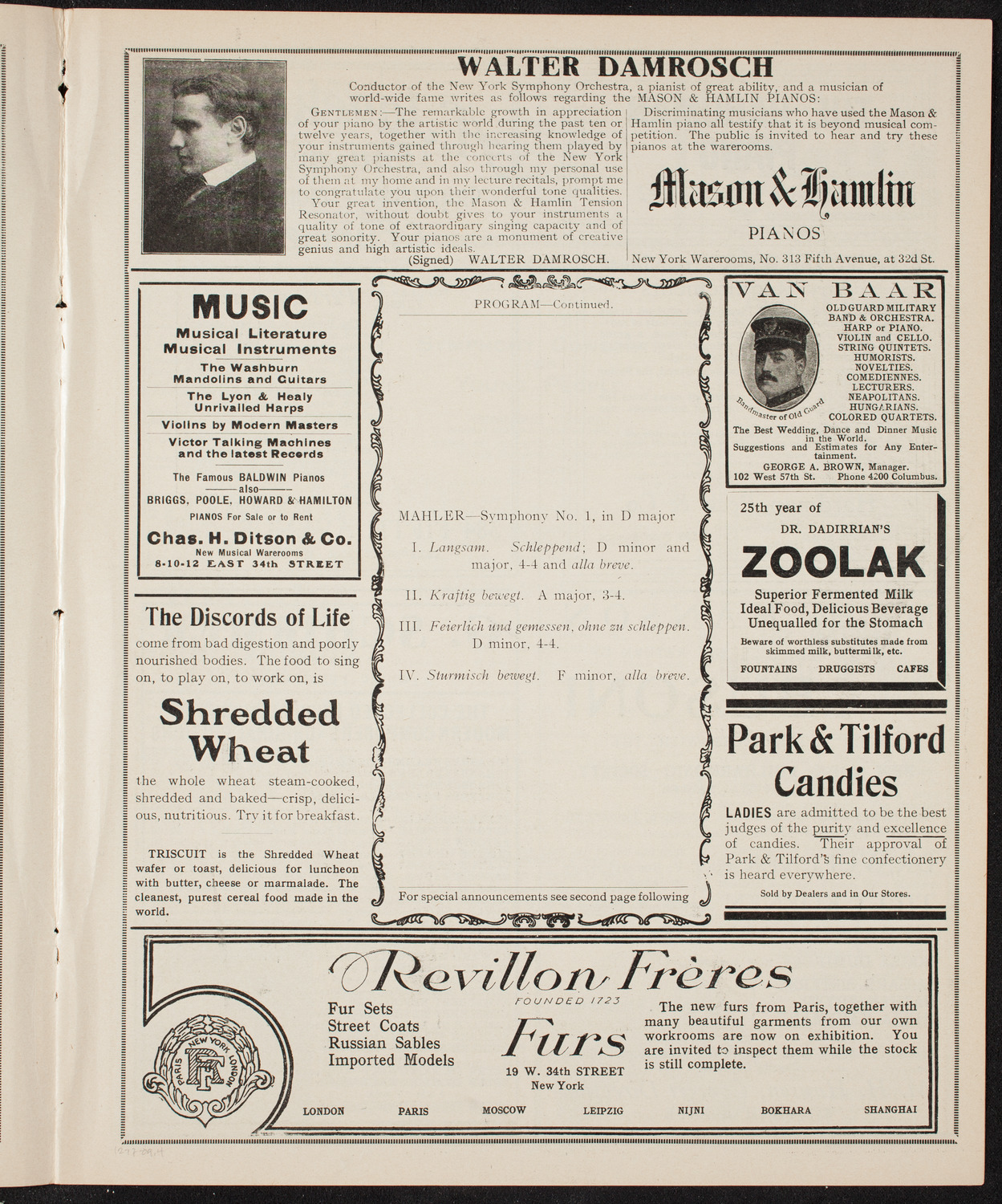 New York Philharmonic, December 17, 1909, program page 7