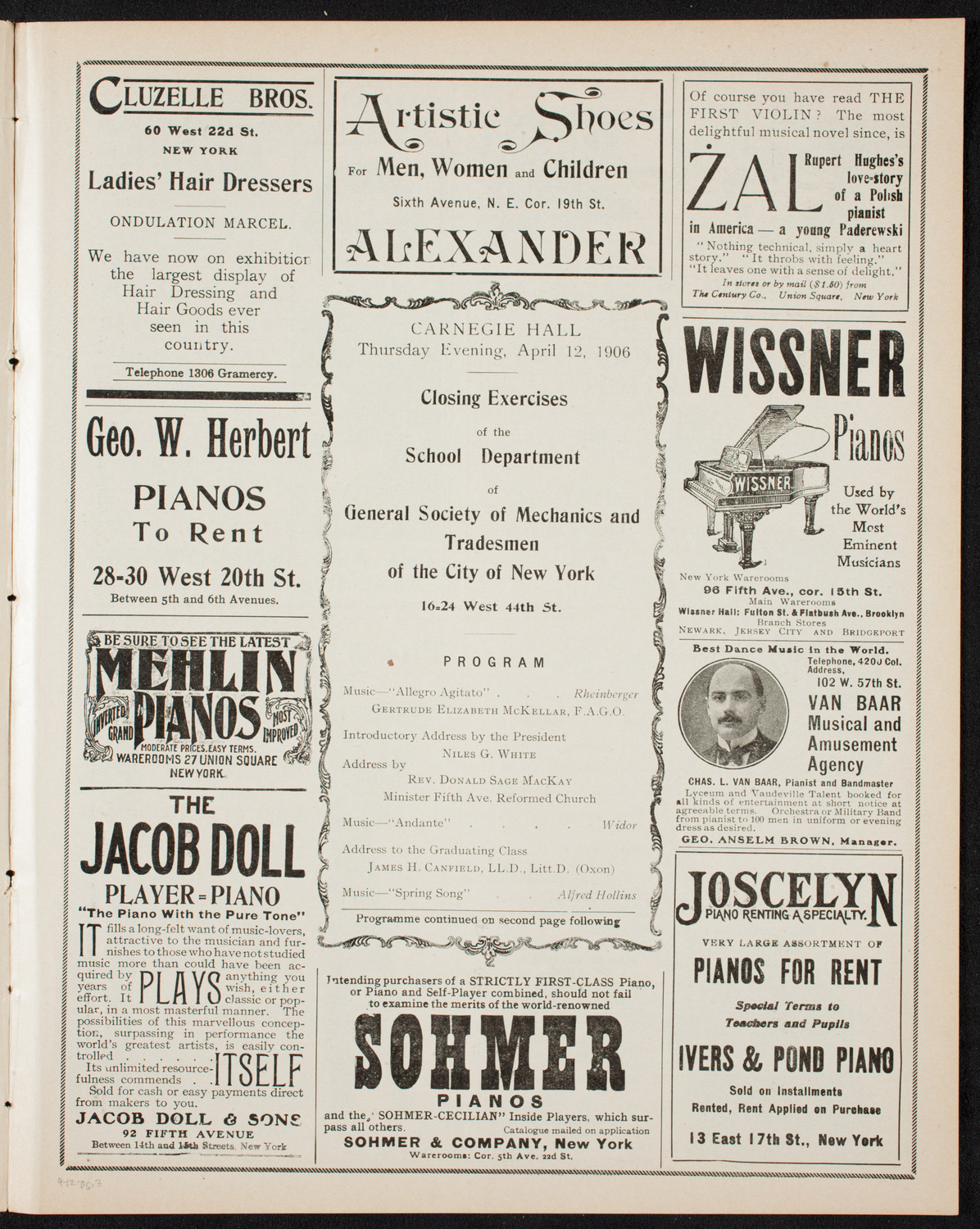 Graduation: General Society of Mechanics and Tradesman School Department, April 12, 1906, program page 5