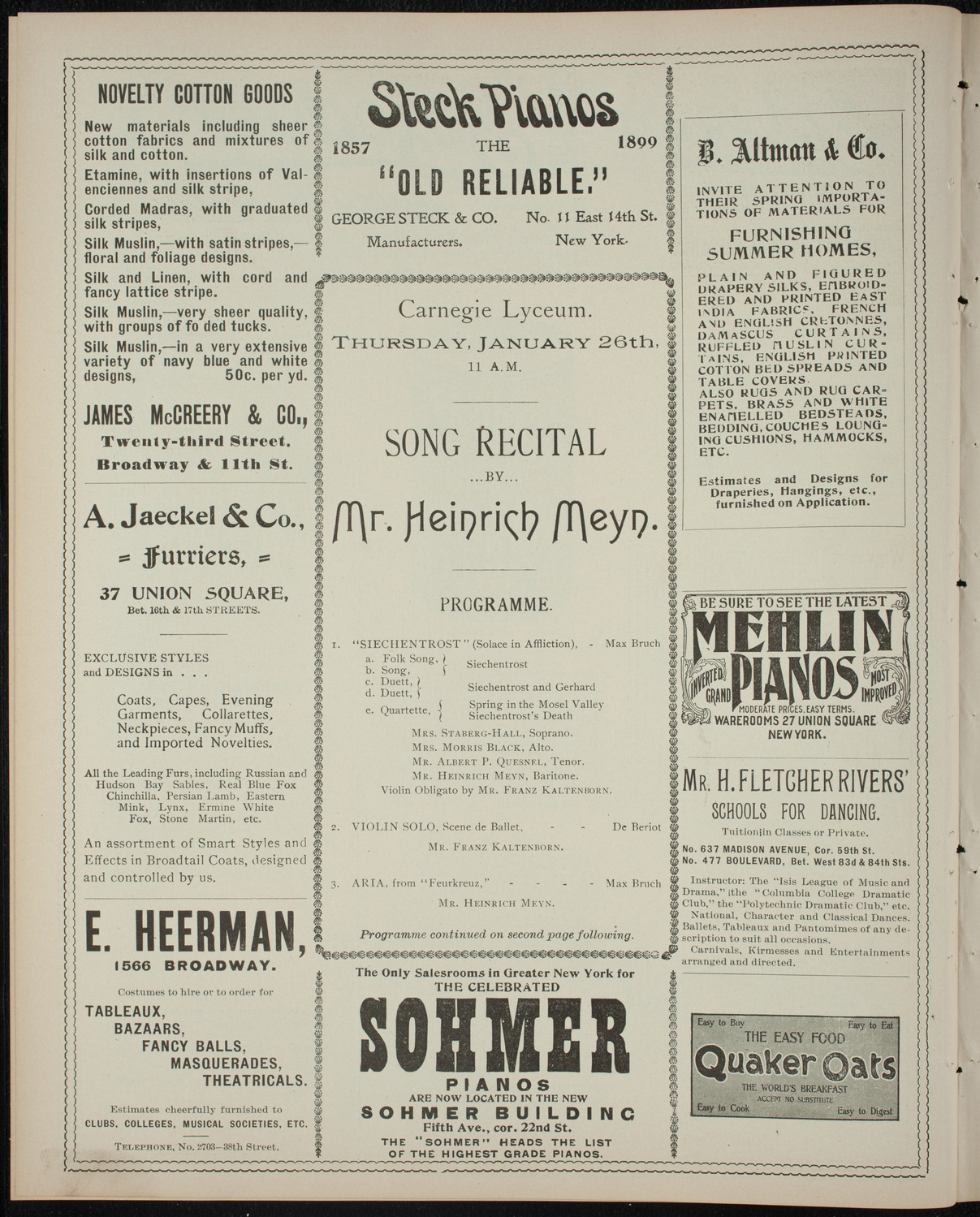 Heinrich Meyn and Others, January 26, 1899, program page 4