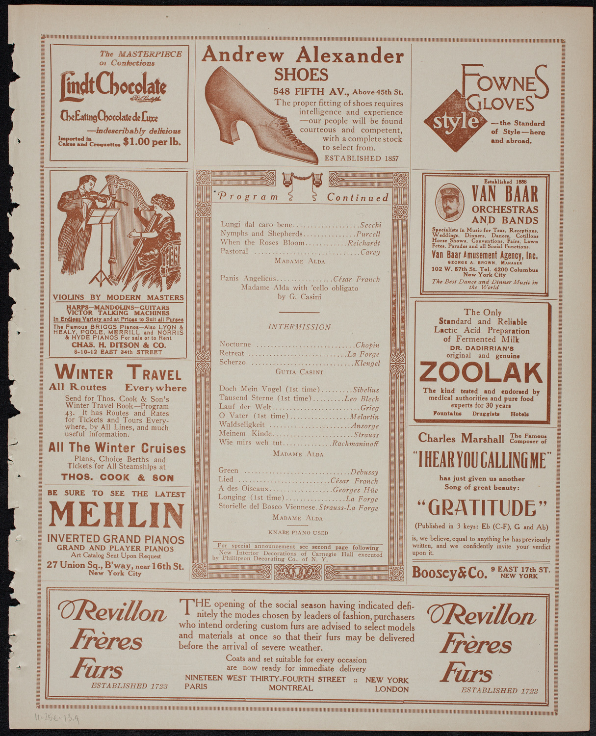 Frances Alda, Soprano, November 25, 1913, program page 7