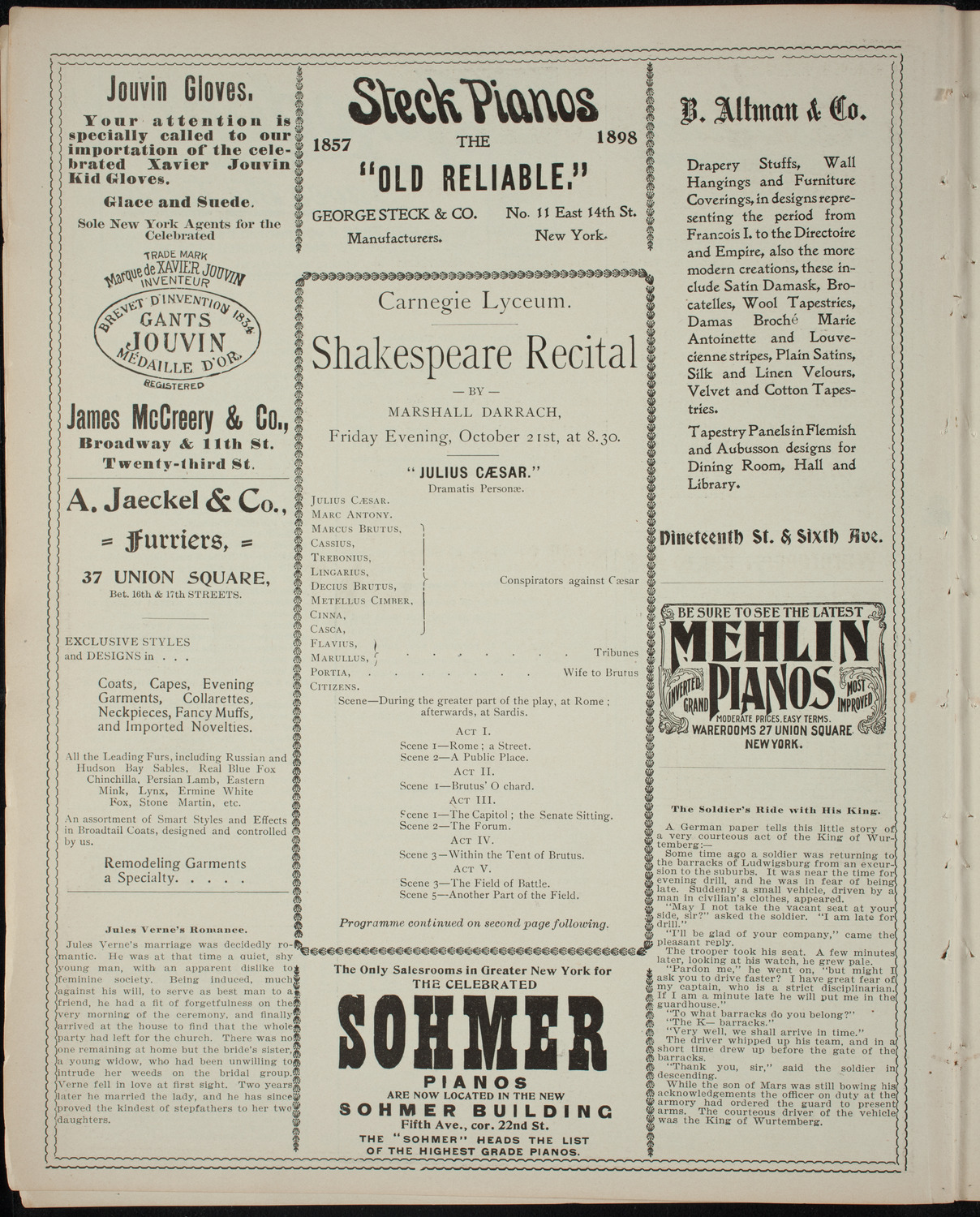 Shakespeare Recital by Marshall Darrach, October 21, 1898, program page 4