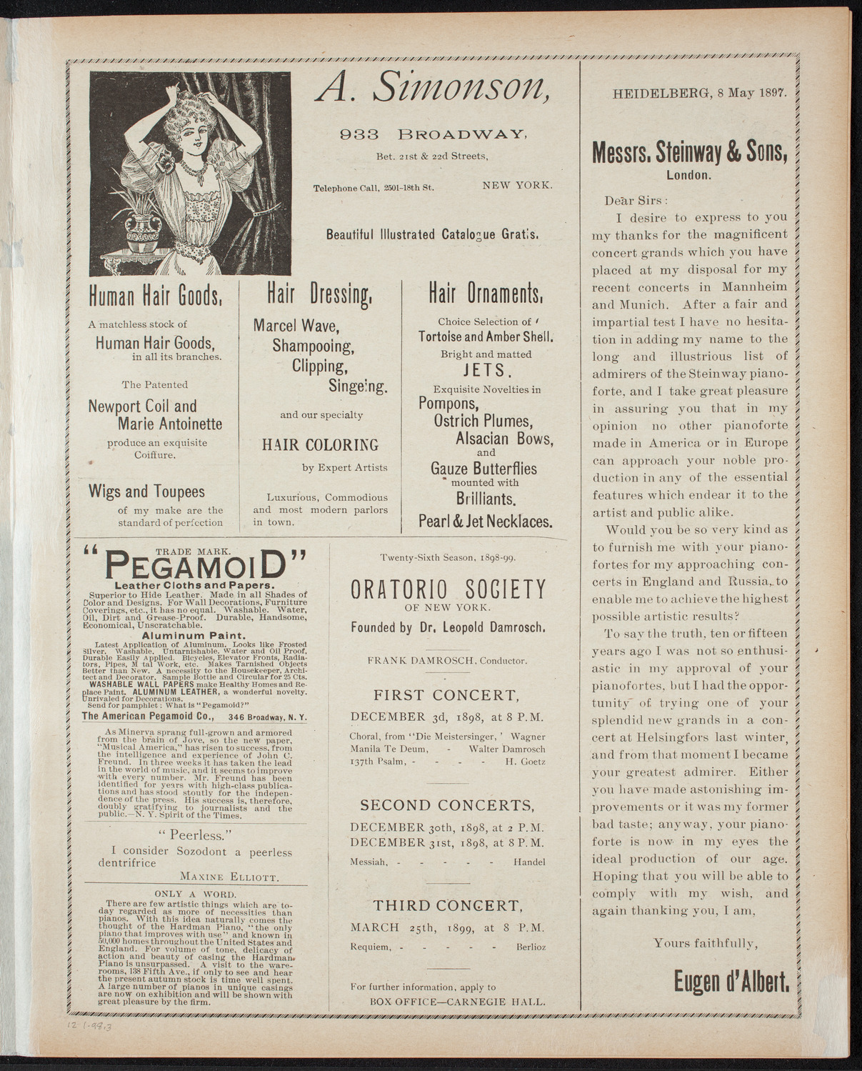Benefit: German Hospital and Dispensary, December 1, 1898, program page 5