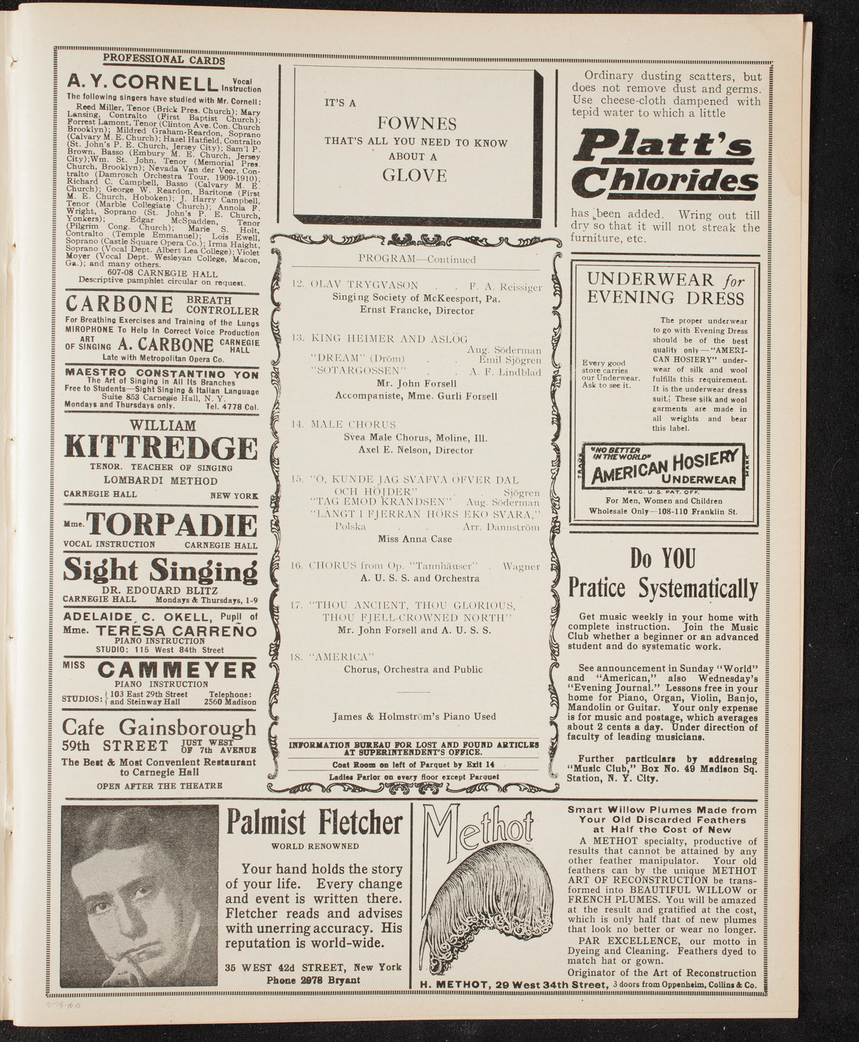 Grand Festival Concert of the American Union of Swedish Singers, May 28, 1910, program page 9