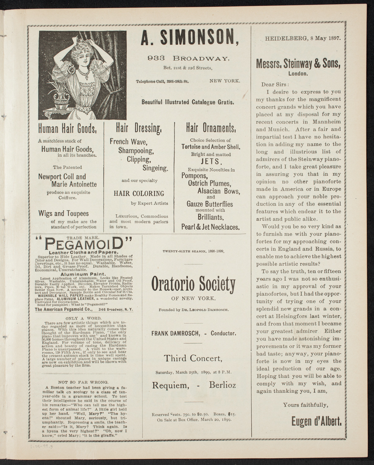 Benefit: Catholic Reading Rooms for Seamen, January 29, 1899, program page 5