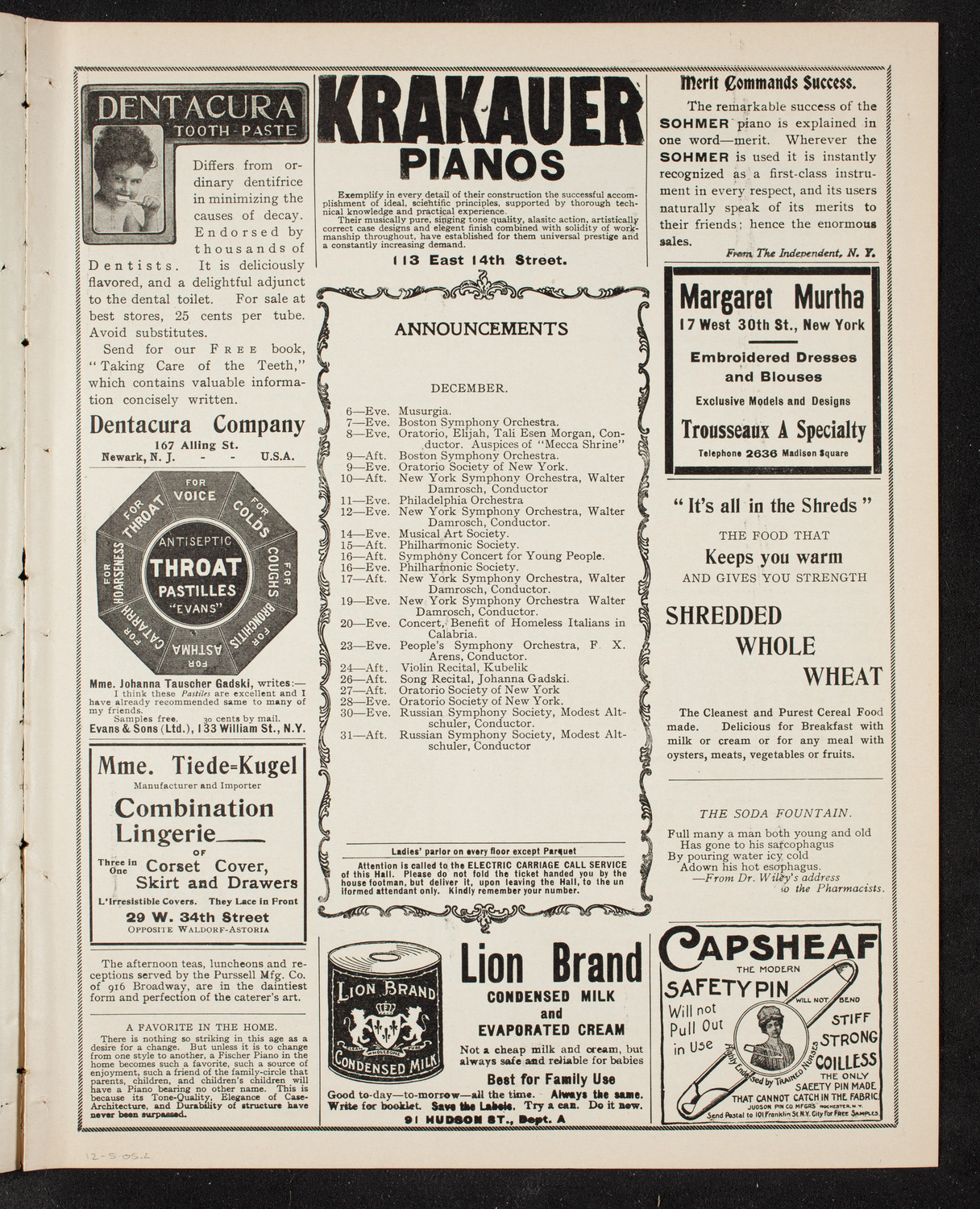 New York Banks' Glee Club, December 5, 1905, program page 3