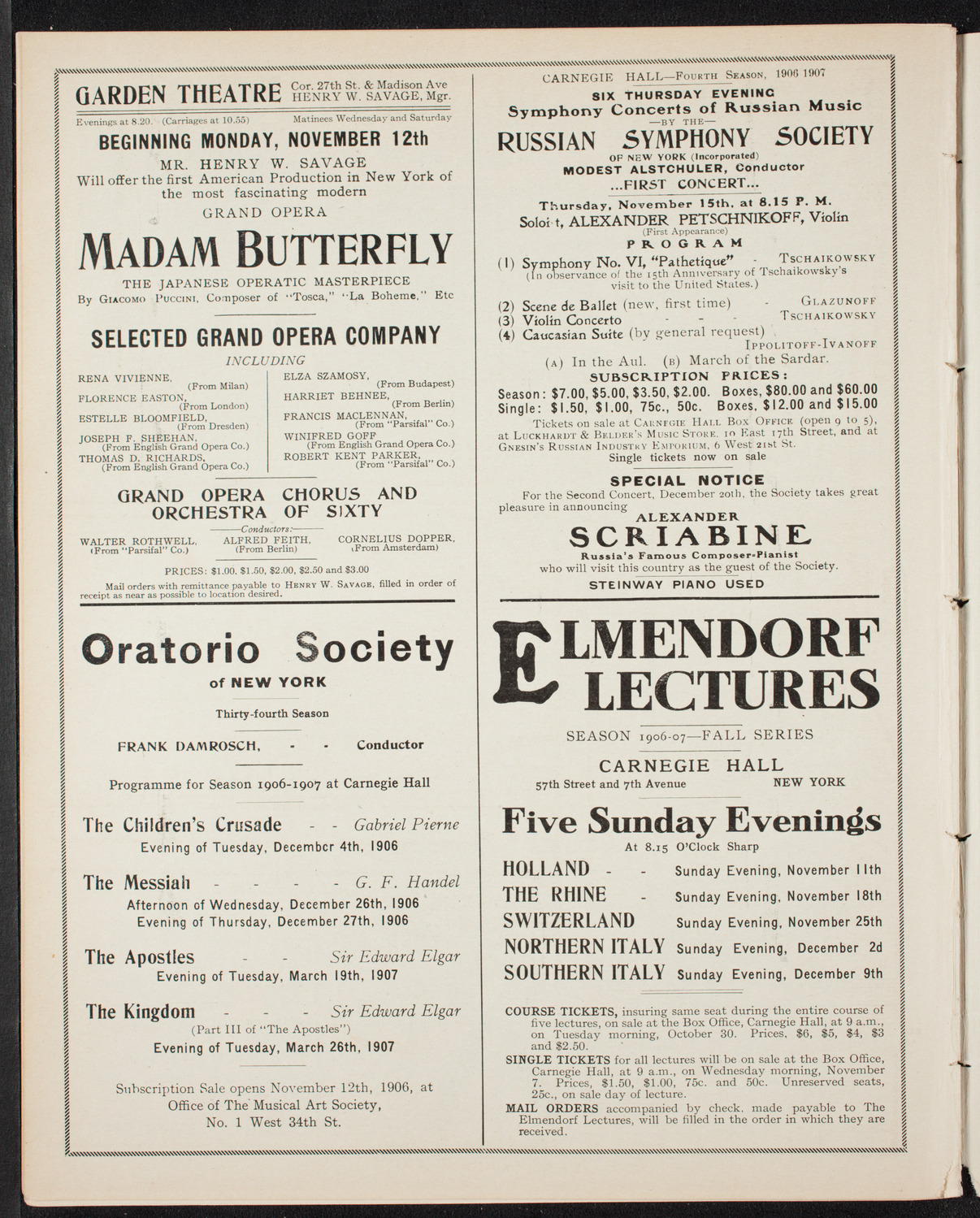 Edna Richolson with New York Symphony Orchestra, November 9, 1906, program page 10
