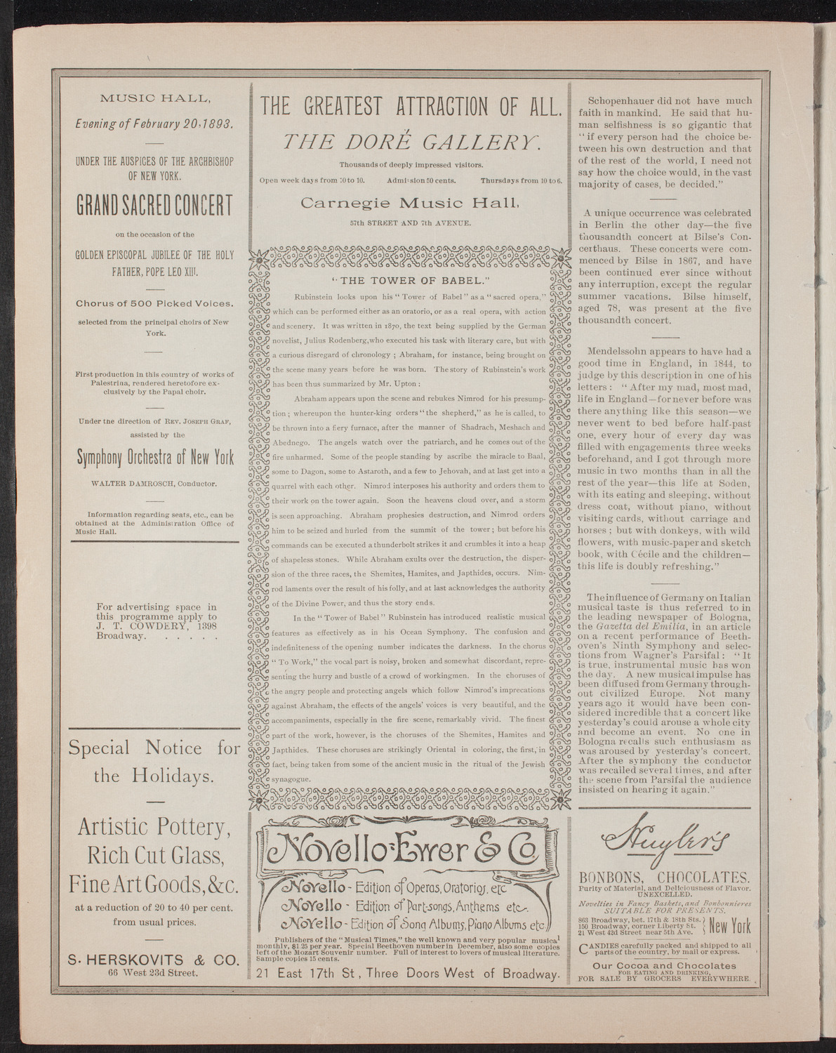 Oratorio Society of New York, November 26, 1892, program page 6