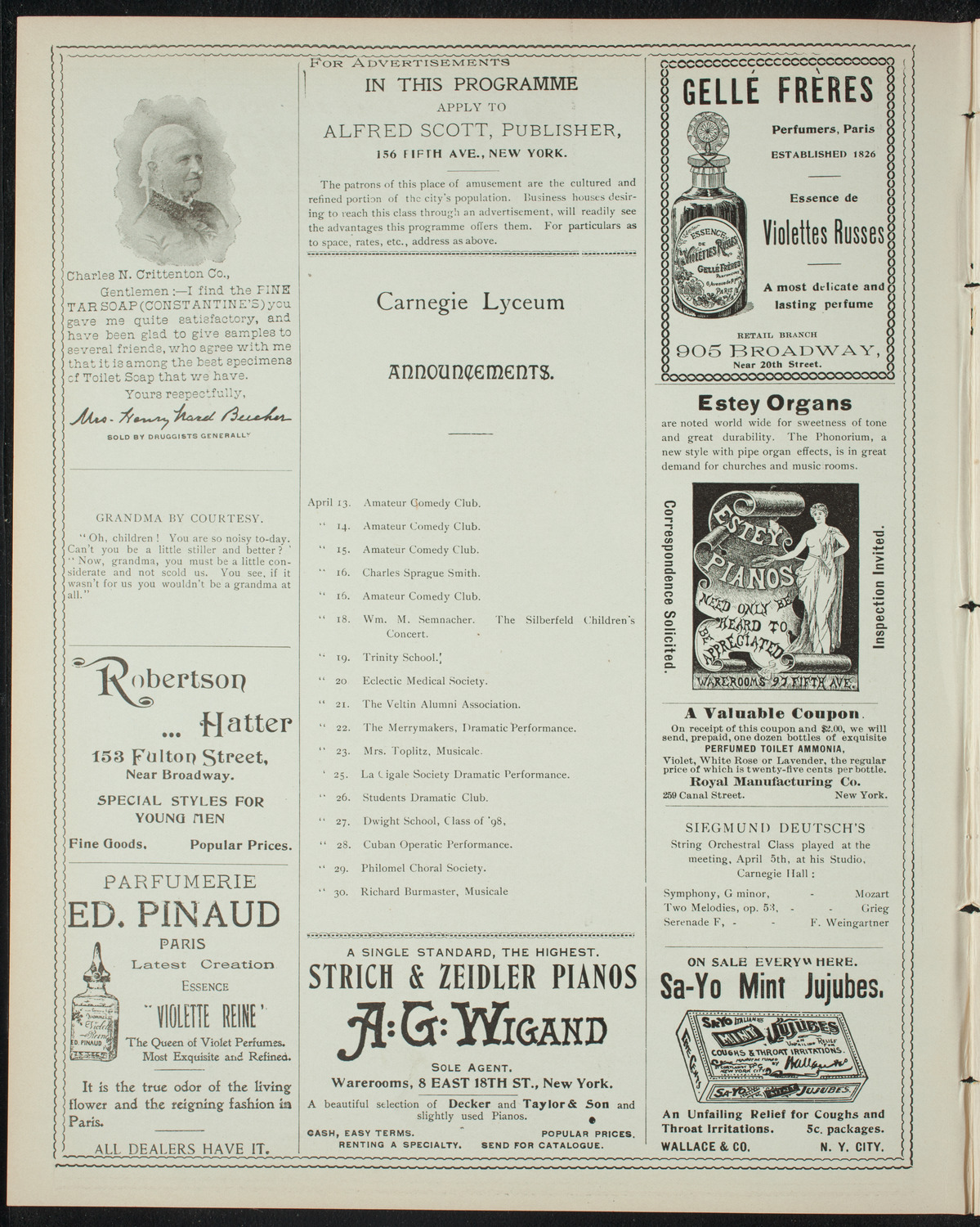 Comparative Literature Society Saturday Morning Conference, April 9, 1898, program page 2
